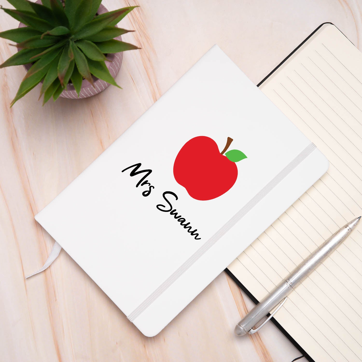 Personalised Teacher Apple PU A5 Notebook - White - Notebook