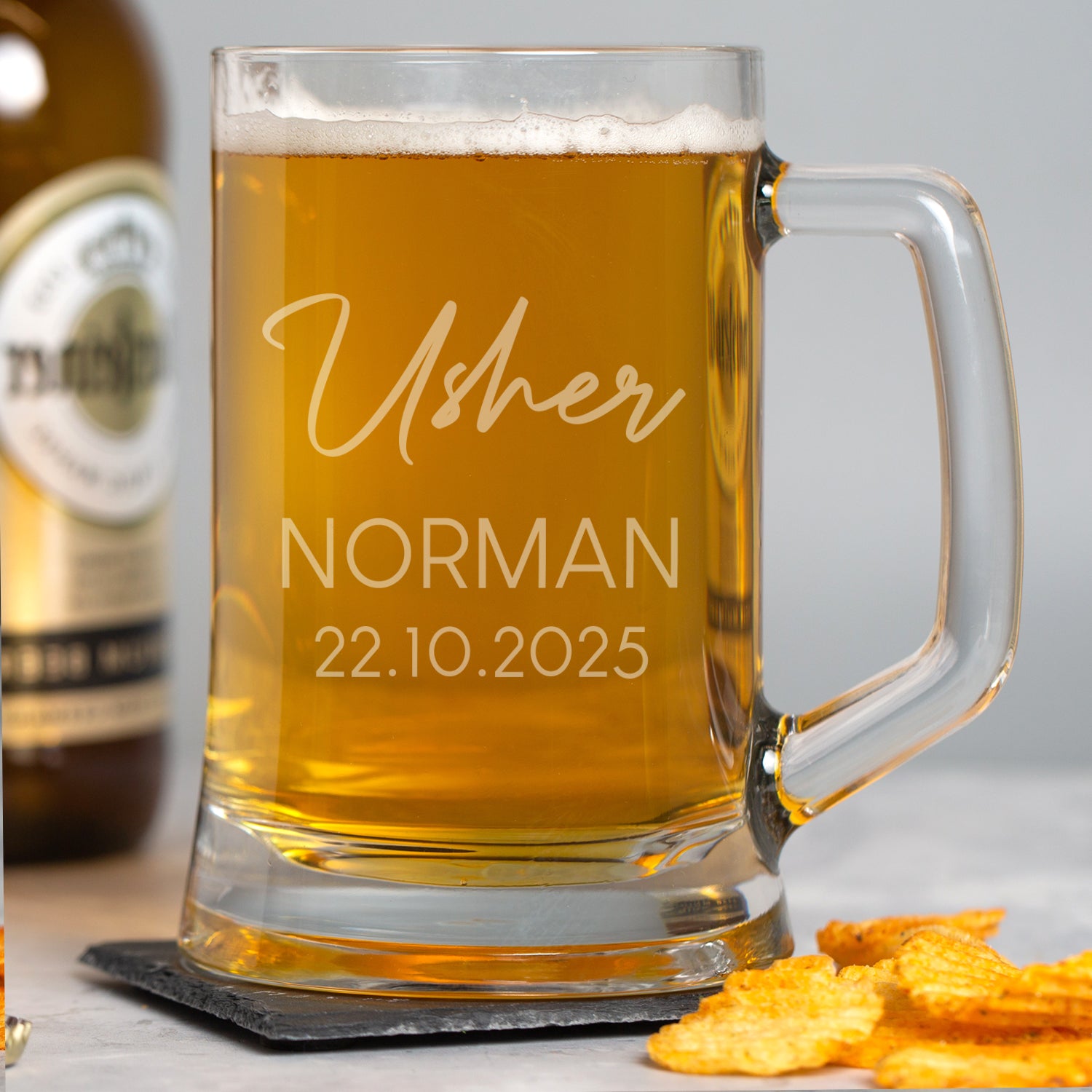 Personalised Usher Script Wedding Glass Pint Stern Tankard - Beer Glasses