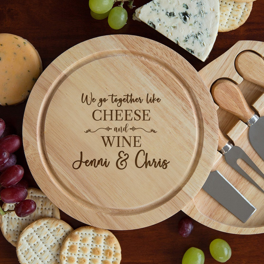 Personalised We Go Together Like Cheese & Wine Board And Knives Set - Cheeseboard Sets