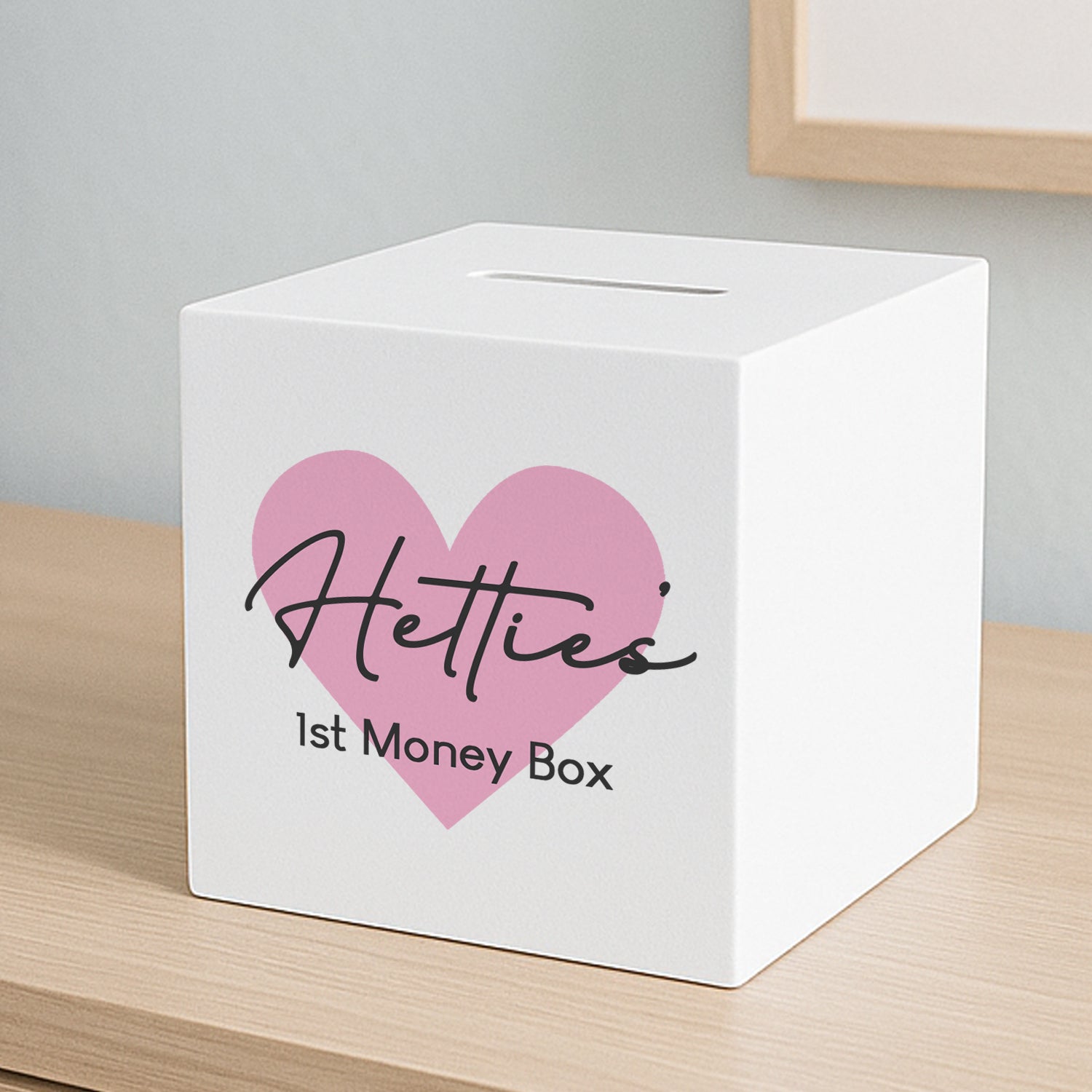 Personalised Pink Heart Wooden Money Box - Money Boxes