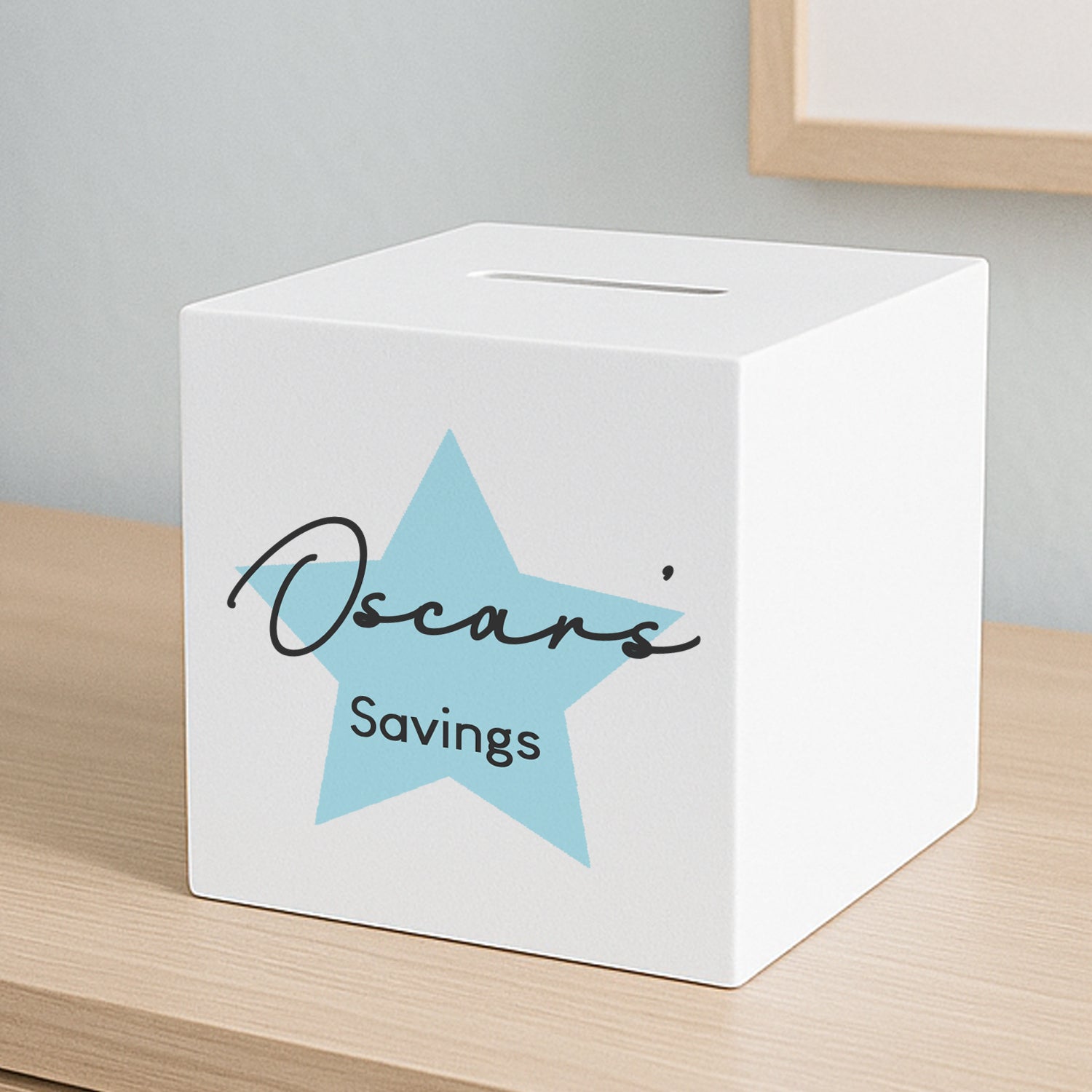 Personalised Blue Star Wooden Money Box - Money Boxes