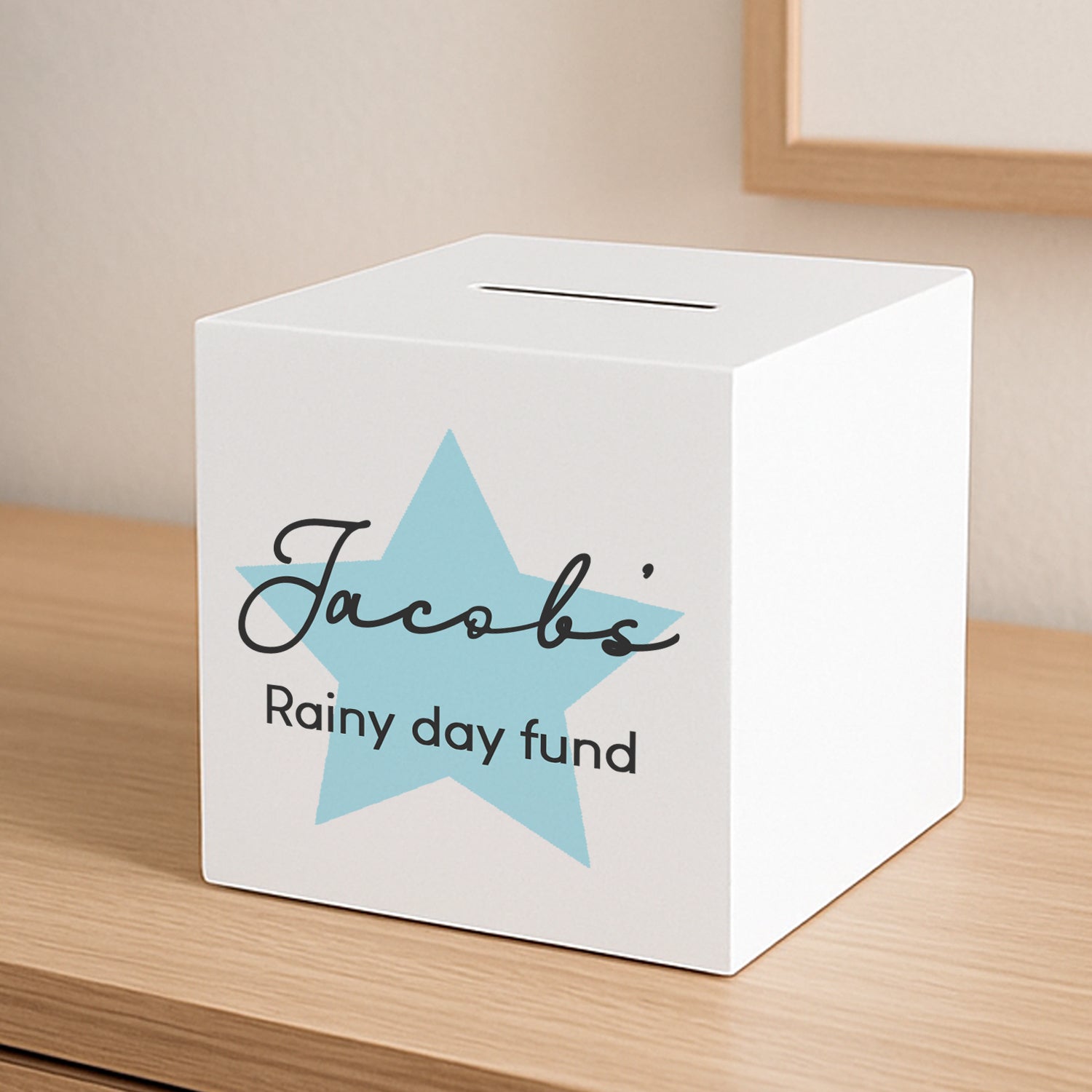 Personalised Blue Star Wooden Money Box - Money Boxes