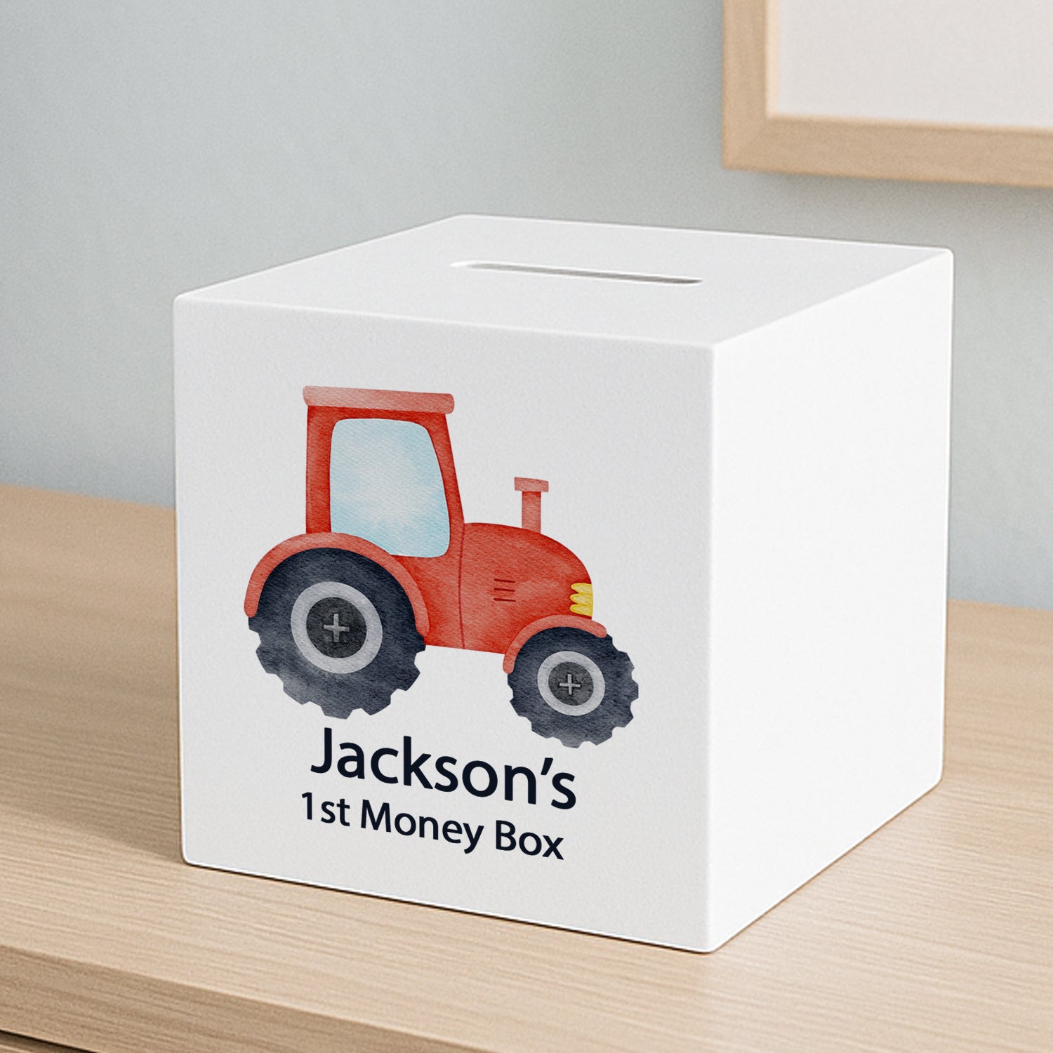 Personalised Red Tractor Wooden Money Box - Money Boxes