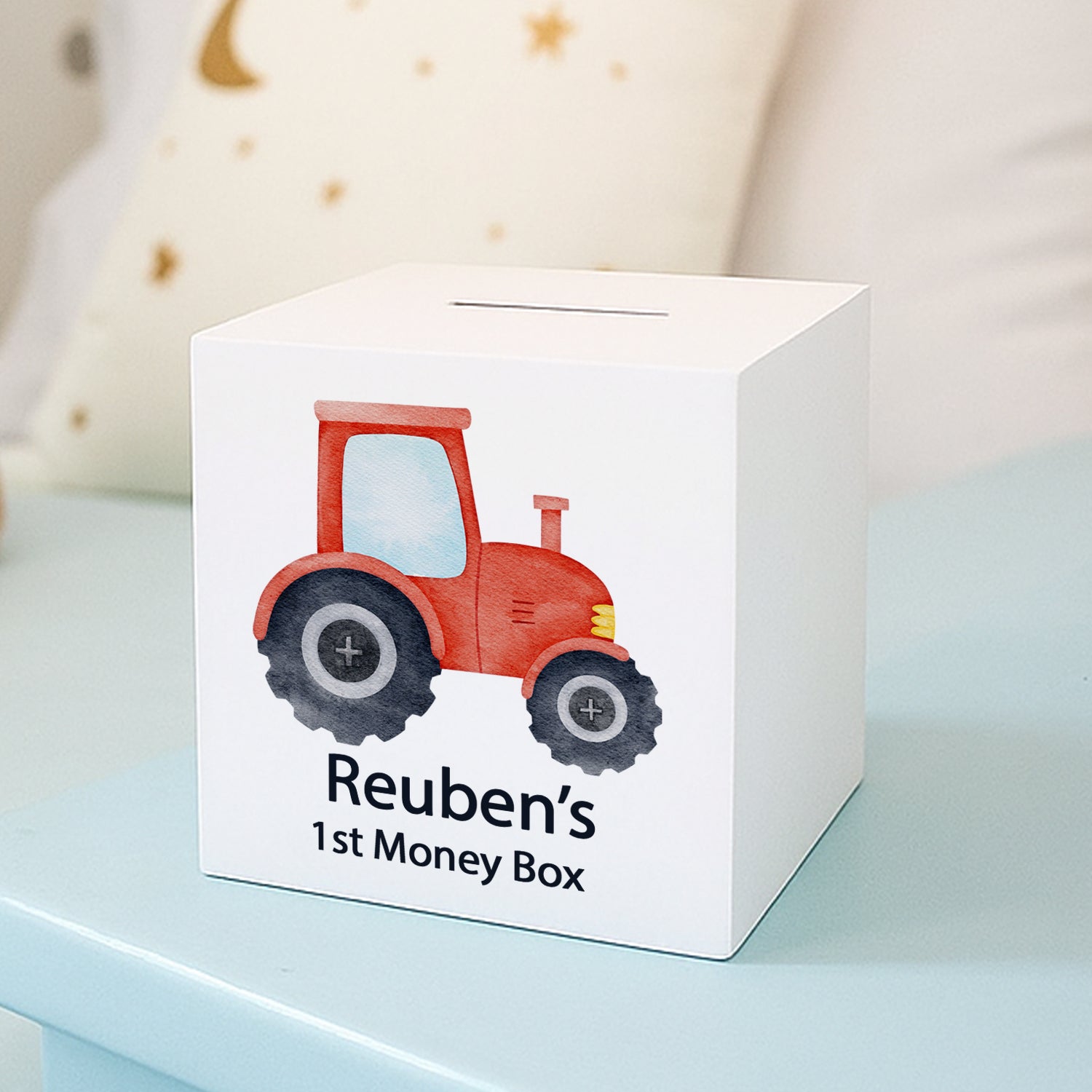 Personalised Red Tractor Wooden Money Box - Money Boxes