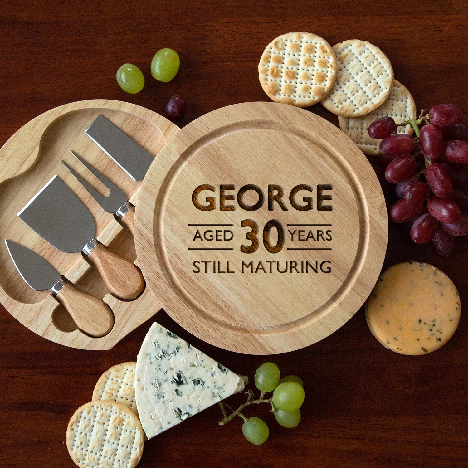 Personalised Birthday Aged Cheese Board And Knives Set - Cheeseboard Sets