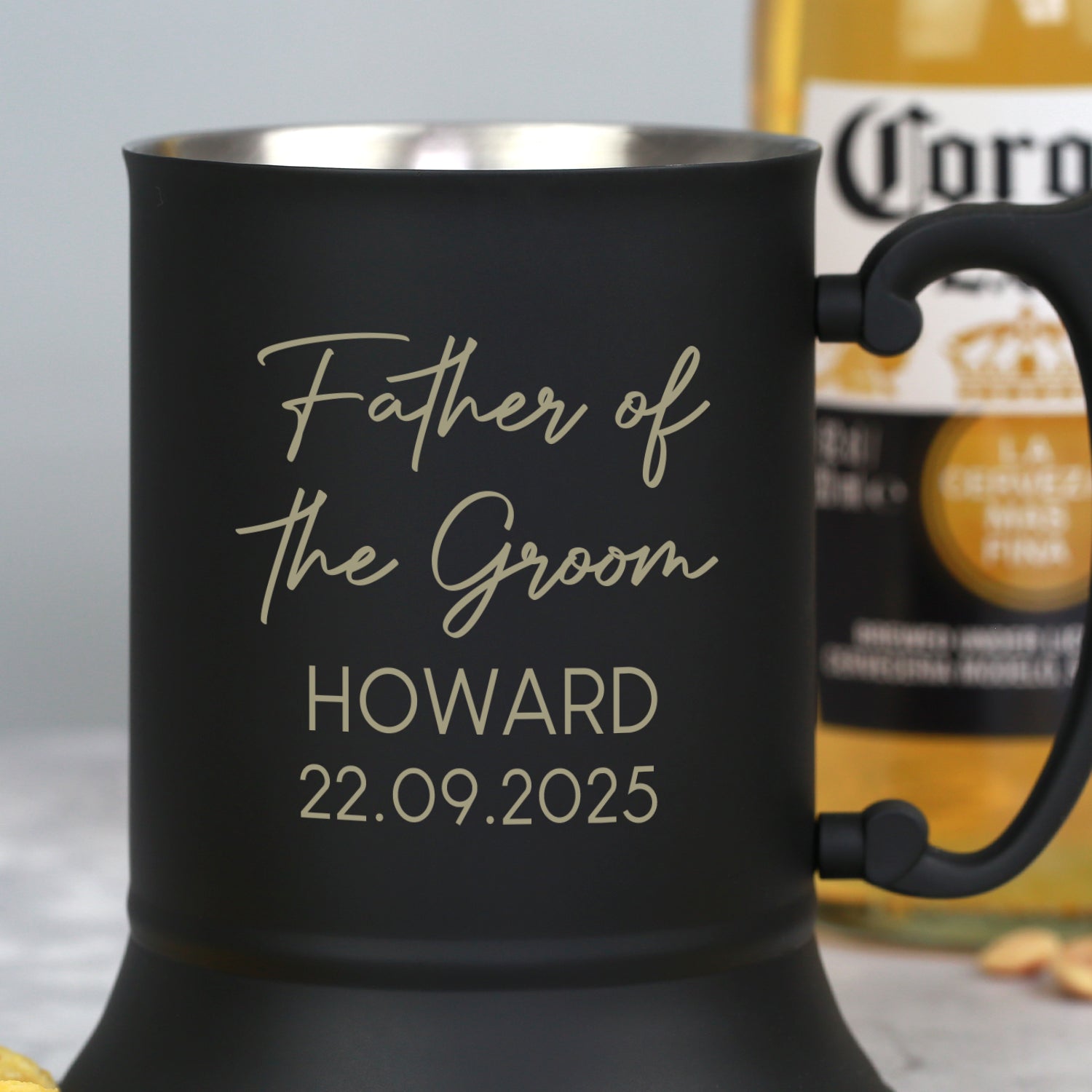 Personalised Father of the Groom Script Wedding Black Stainless Steel Tankard - Stainless Steel Tankards