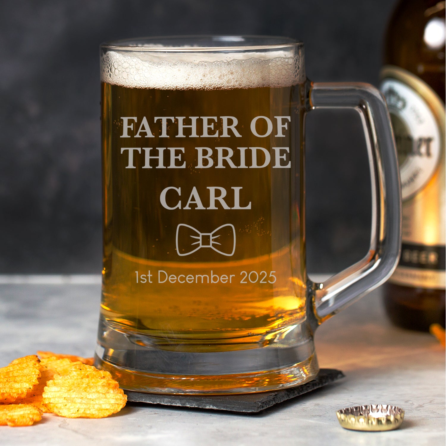 Personalised Father Of The Bride Bow Tie Glass Pint Stern Tankard - Beer Glasses