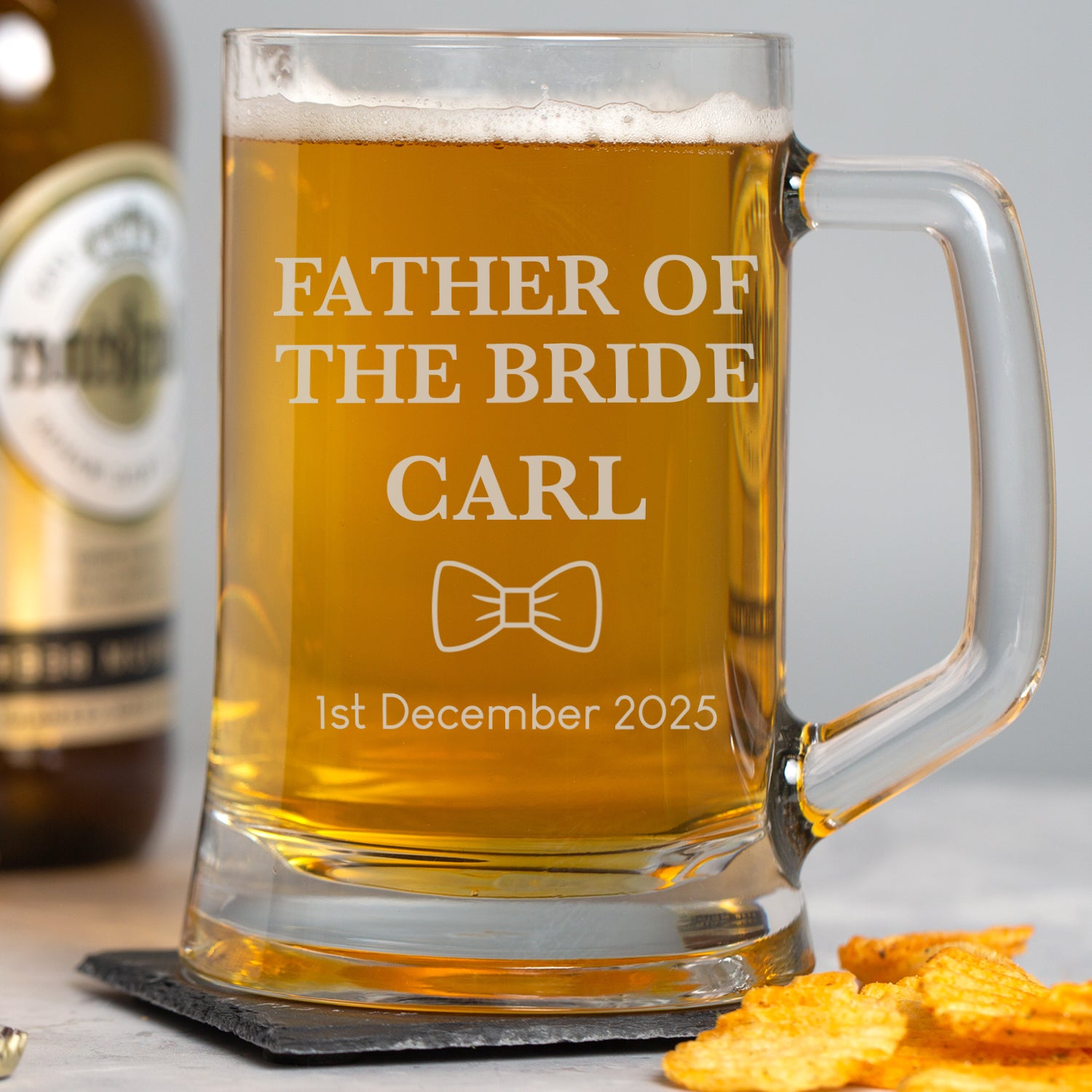 Personalised Father Of The Bride Bow Tie Glass Pint Stern Tankard - Beer Glasses