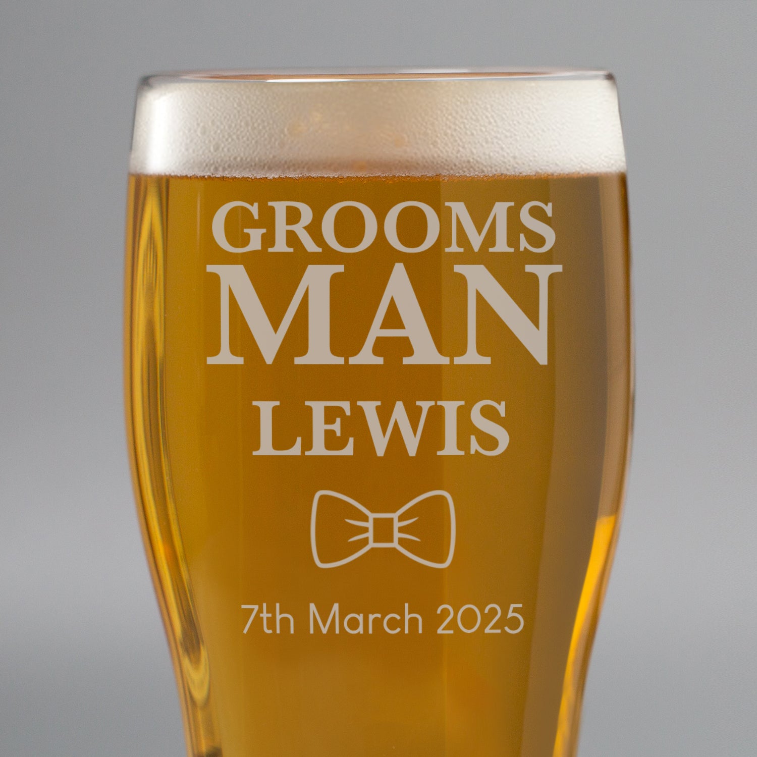 Personalised Groomsman Bow Tie Tulip Pint Glass - Beer Glasses