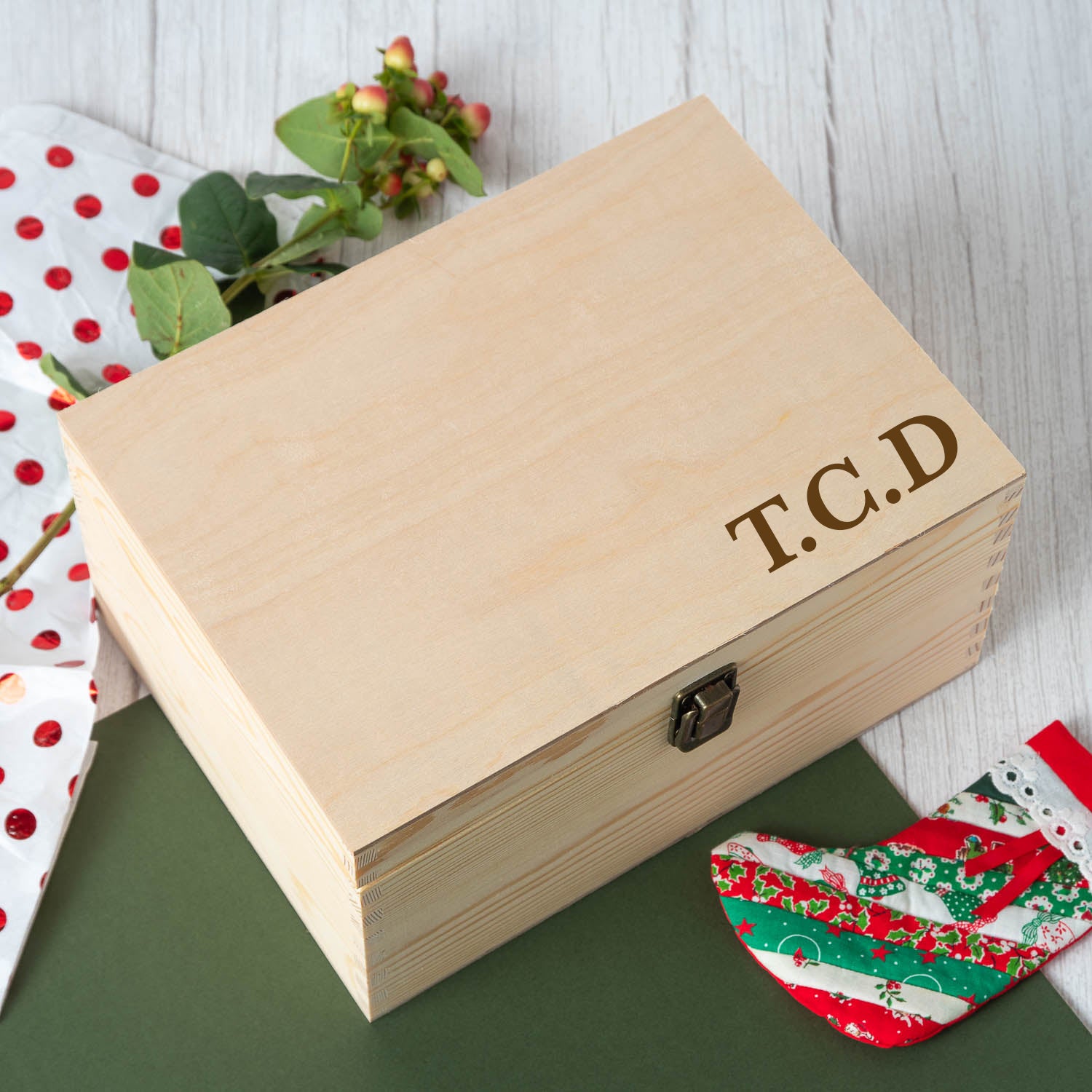 Personalised Initials Large Wooden Memory Box - Wooden Keepsake Box