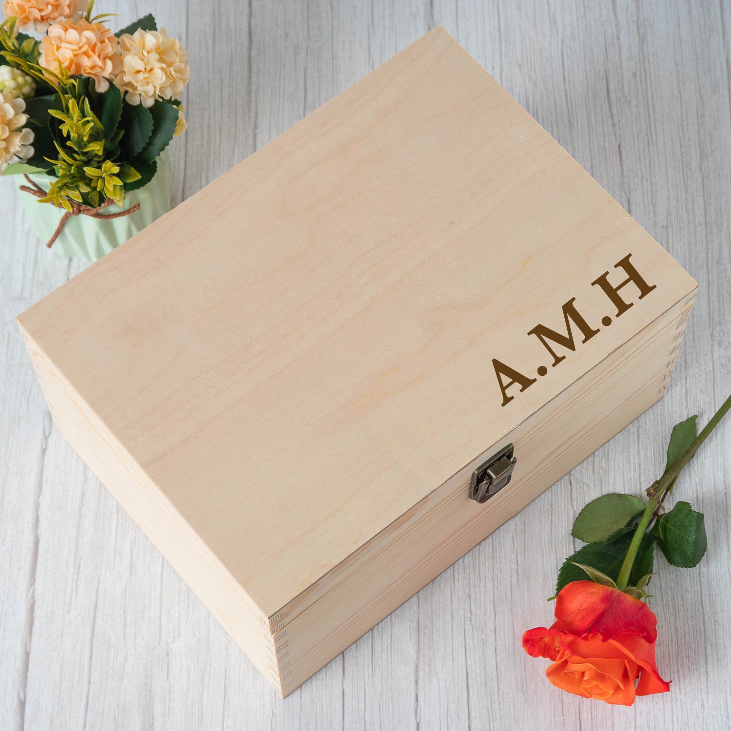 Personalised Initials Large Wooden Memory Box - Wooden Keepsake Box