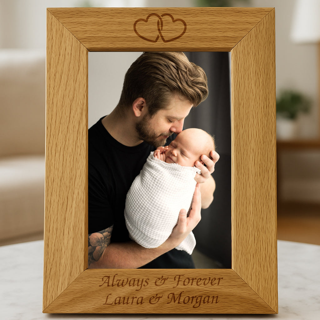 Personalised Wooden Linked Hearts Photo Frame - 4x6 Portrait - Photo Frames