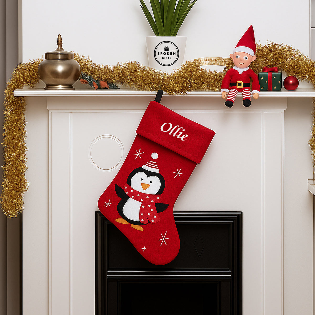 Personalised Penguin Red Deluxe Christmas Stocking - Stockings