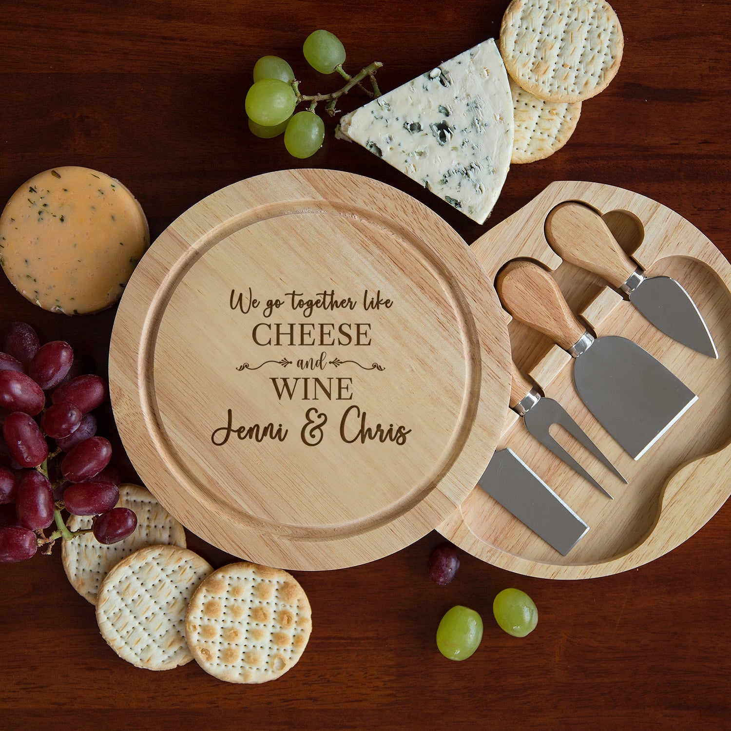 Personalised We Go Together Like Cheese & Wine Board And Knives Set - Cheeseboard Sets