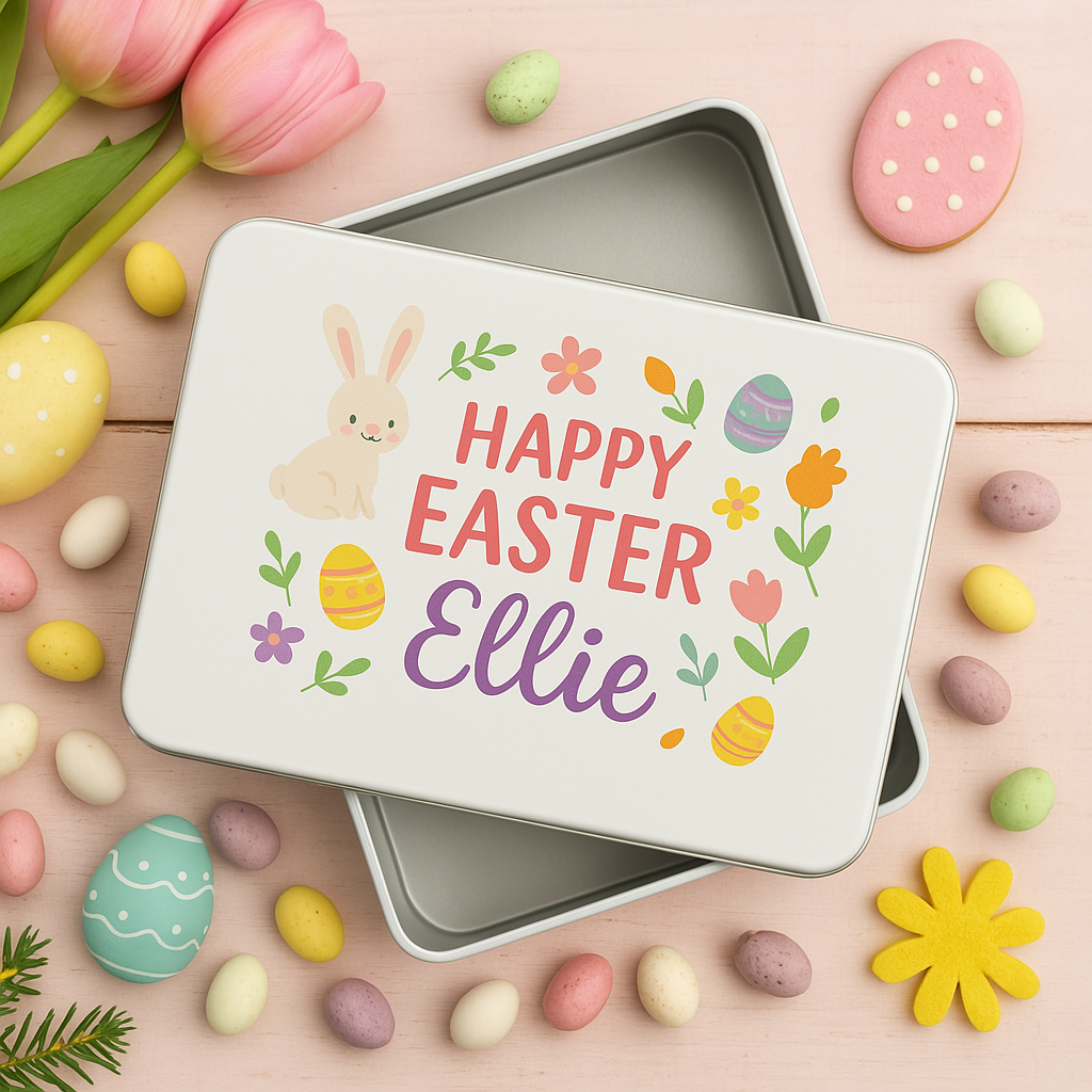 Personalised Easter Bunny White Metal Storage Tin - Storage Tin