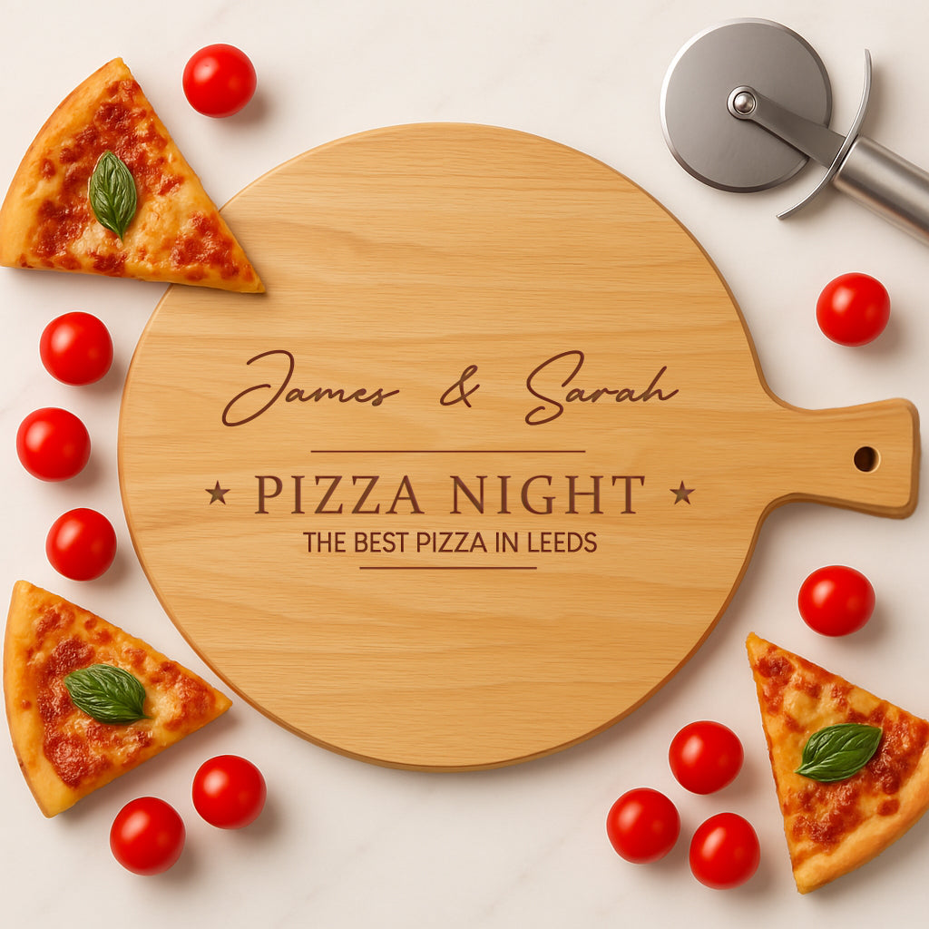 Personalised Pizza Night Large Round Pizza Board & Handle - Pizza Boards