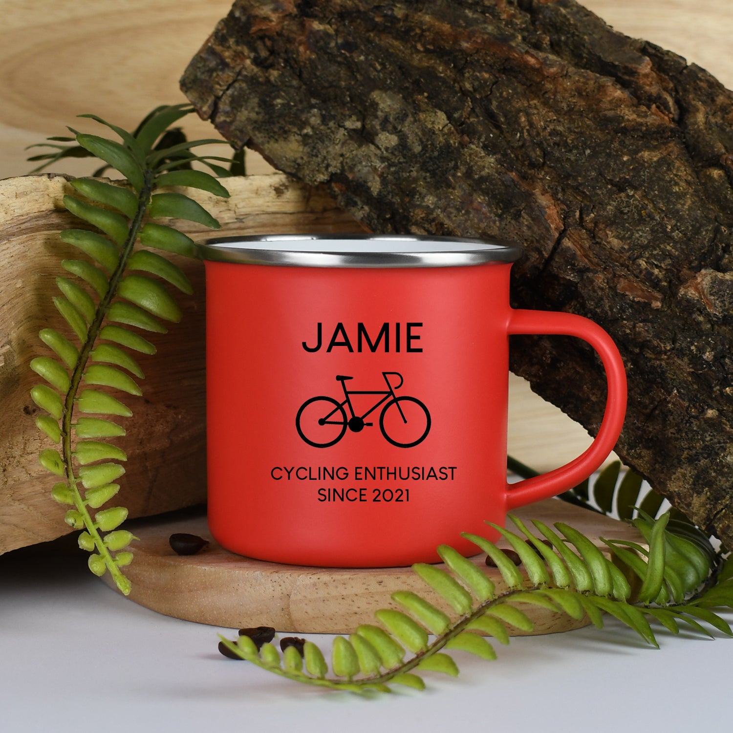 Personalised Cycling Bike Enamel Camping Mug - Red - Mugs
