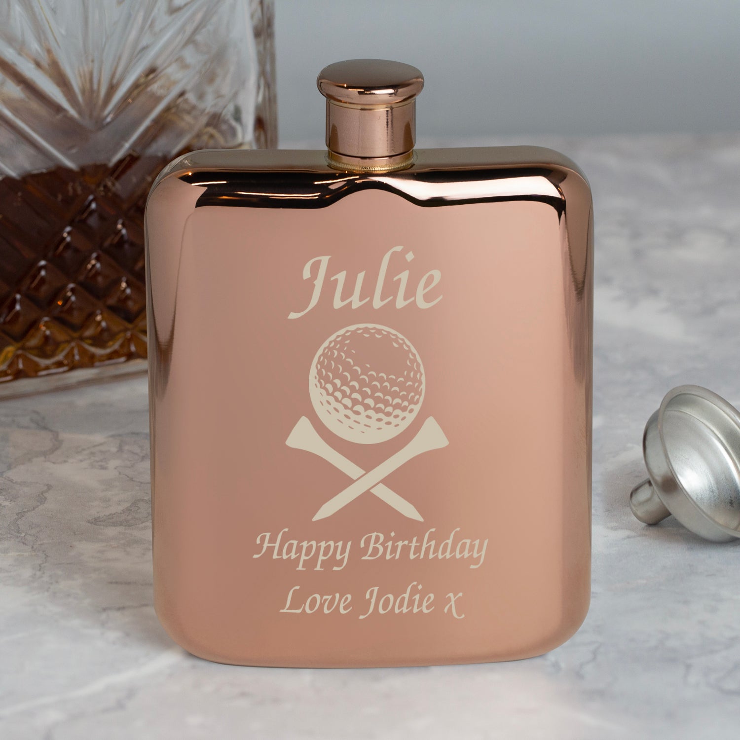 Personalised Golf & Tees 6oz Rose Gold Hip Flask - Hip Flasks