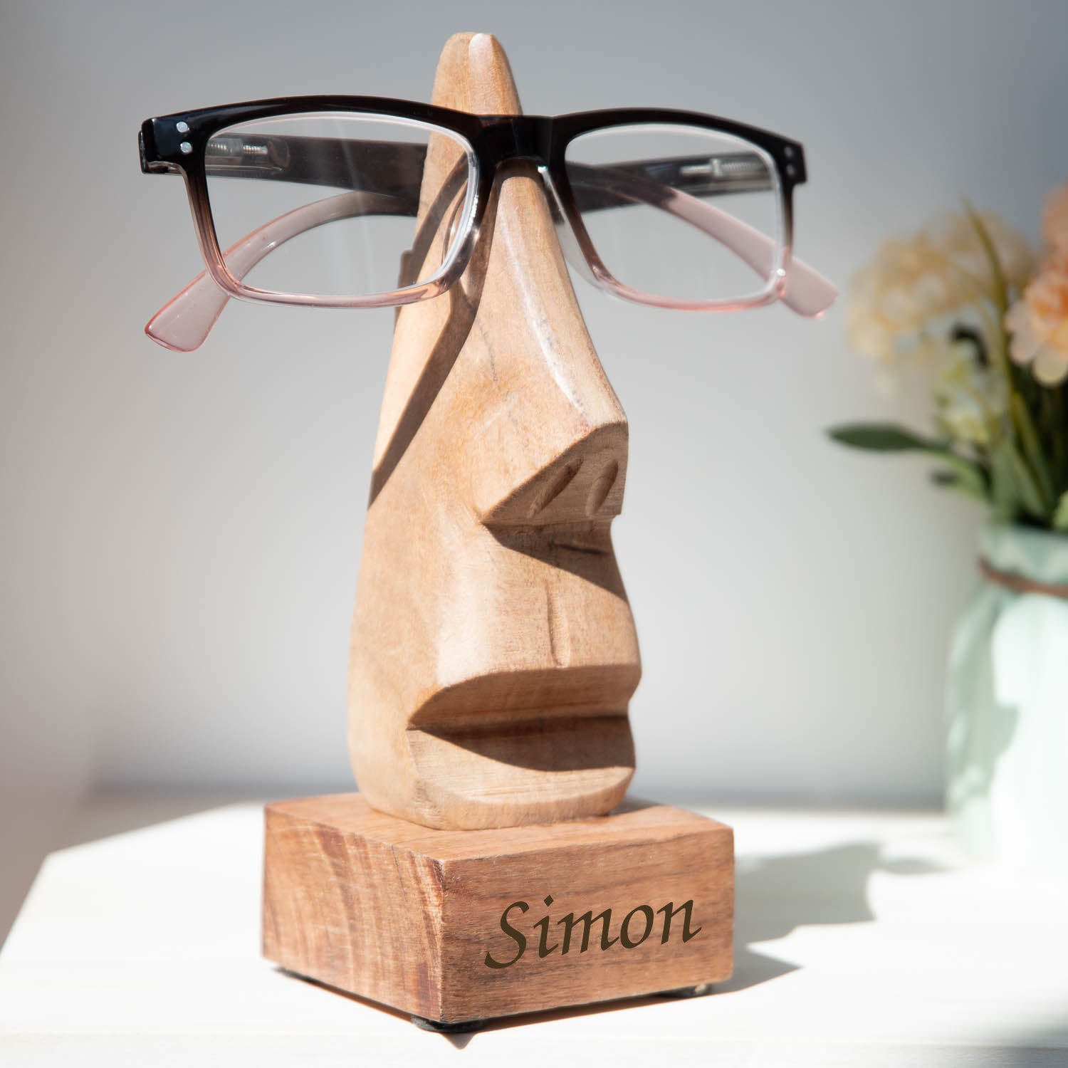 Personalised Name Wooden Nose-Shaped Glasses Holder