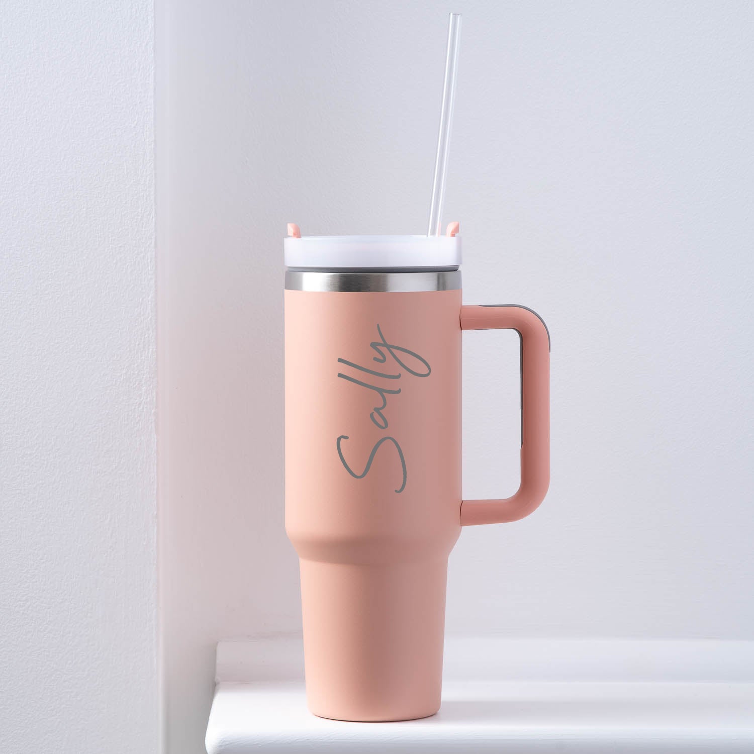 Personalised 40oz Insulated Travel Cup | Laser Engraved Name - Light Pink/Salmon - Mugs