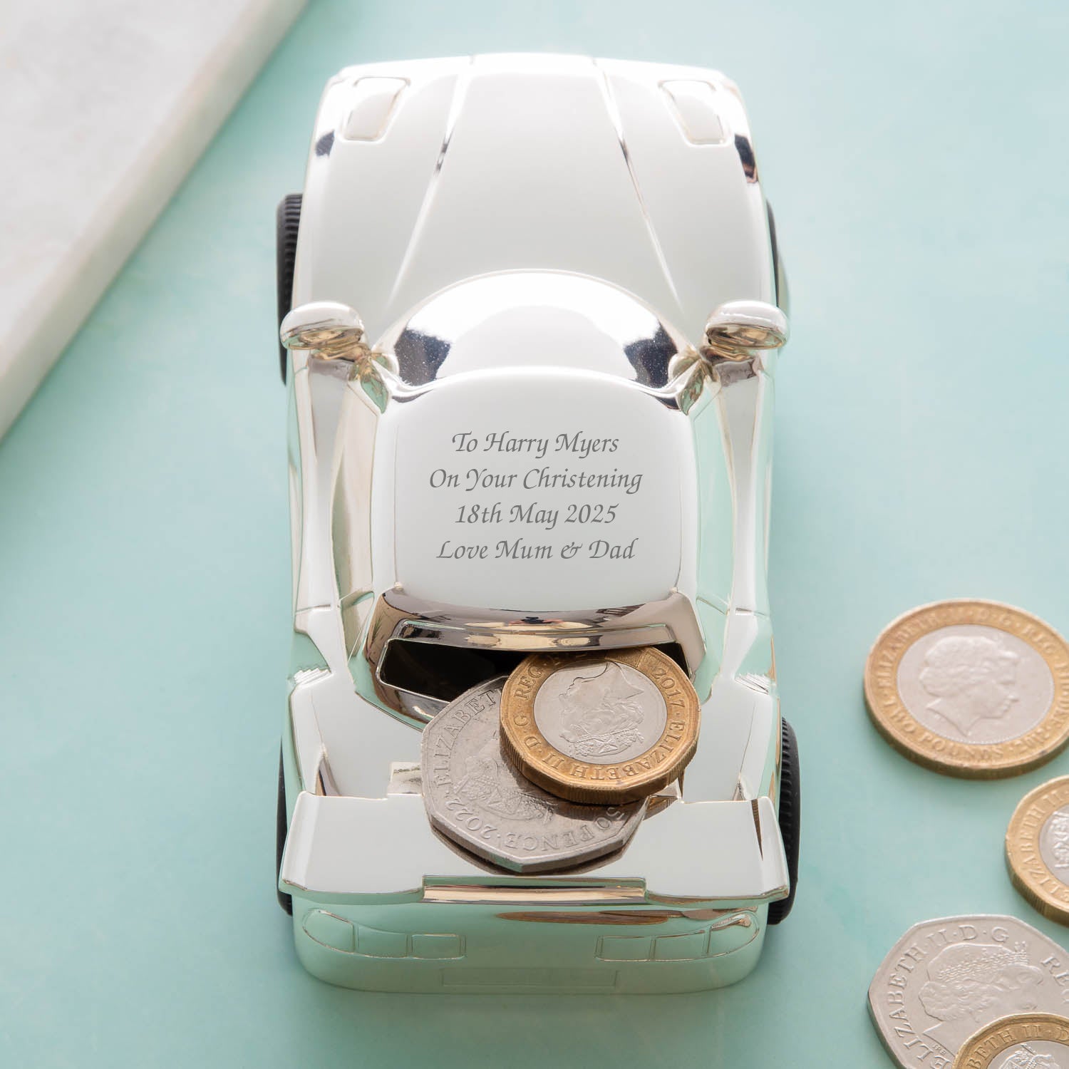 Personalised Racing Car Silver Money Box - Money Boxes