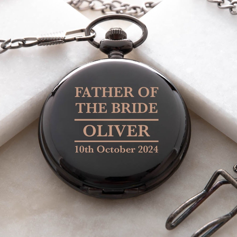 Personalised Father of the Bride Black Pocket Fob Watch - Pocket Watches