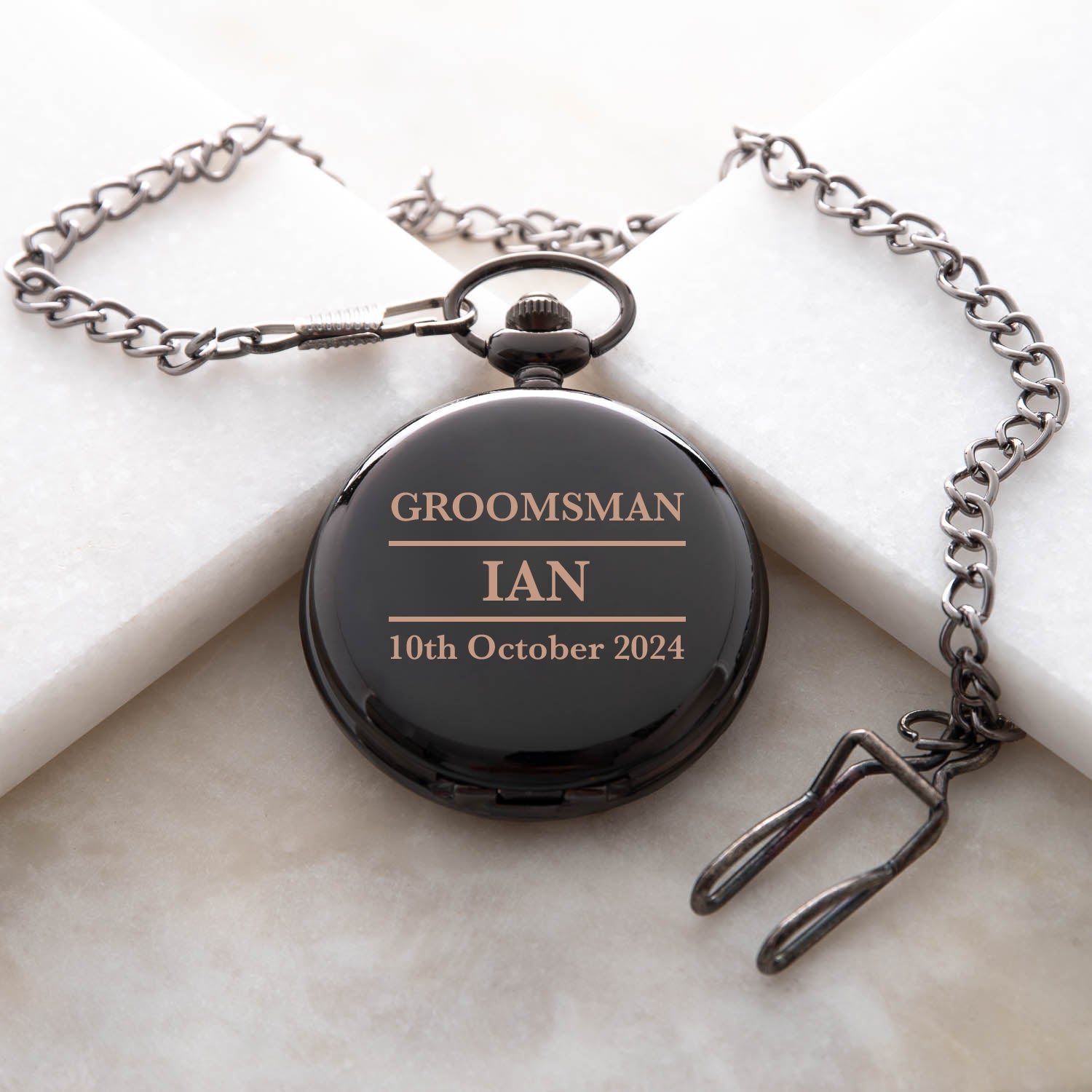 Personalised Groomsman Black Pocket Fob Watch - Pocket Watches