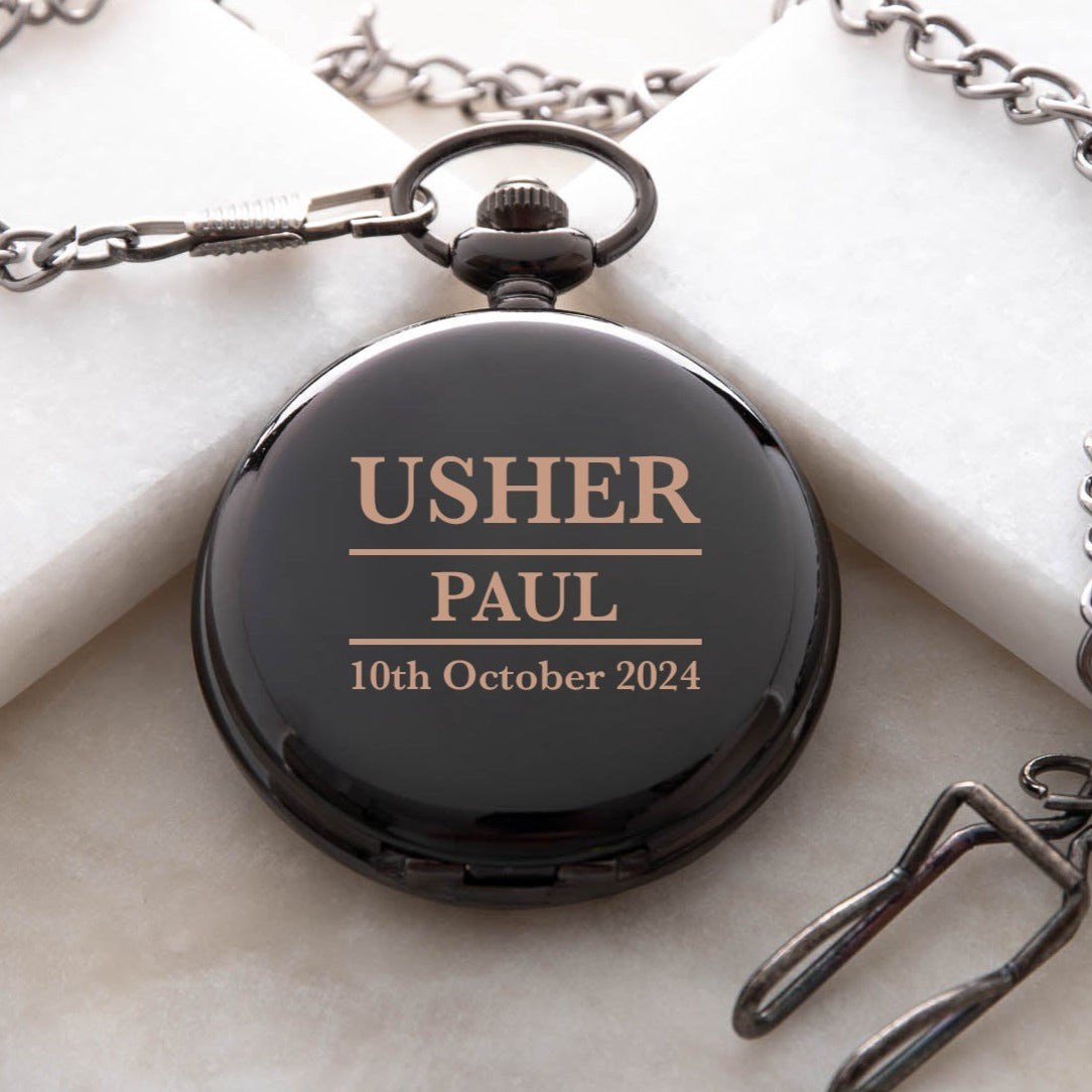 Personalised Usher Black Pocket Fob Watch - Pocket Watches