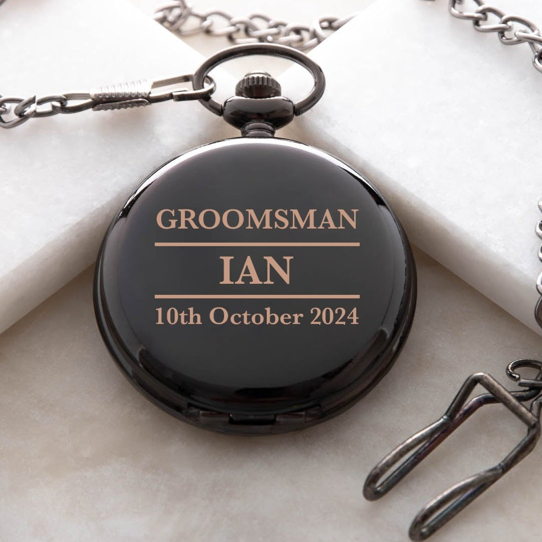 Personalised Groomsman Black Pocket Fob Watch - Pocket Watches
