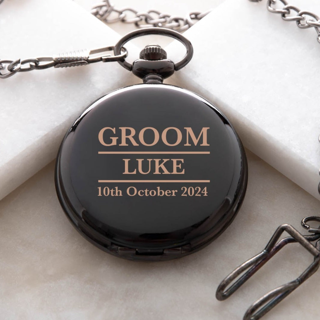 Personalised Groom Black Pocket Fob Watch - Pocket Watches