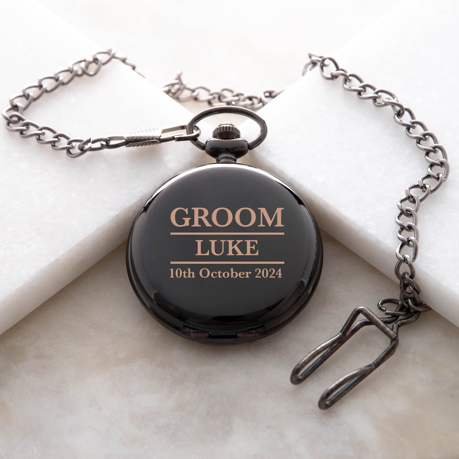 Personalised Groom Black Pocket Fob Watch - Pocket Watches