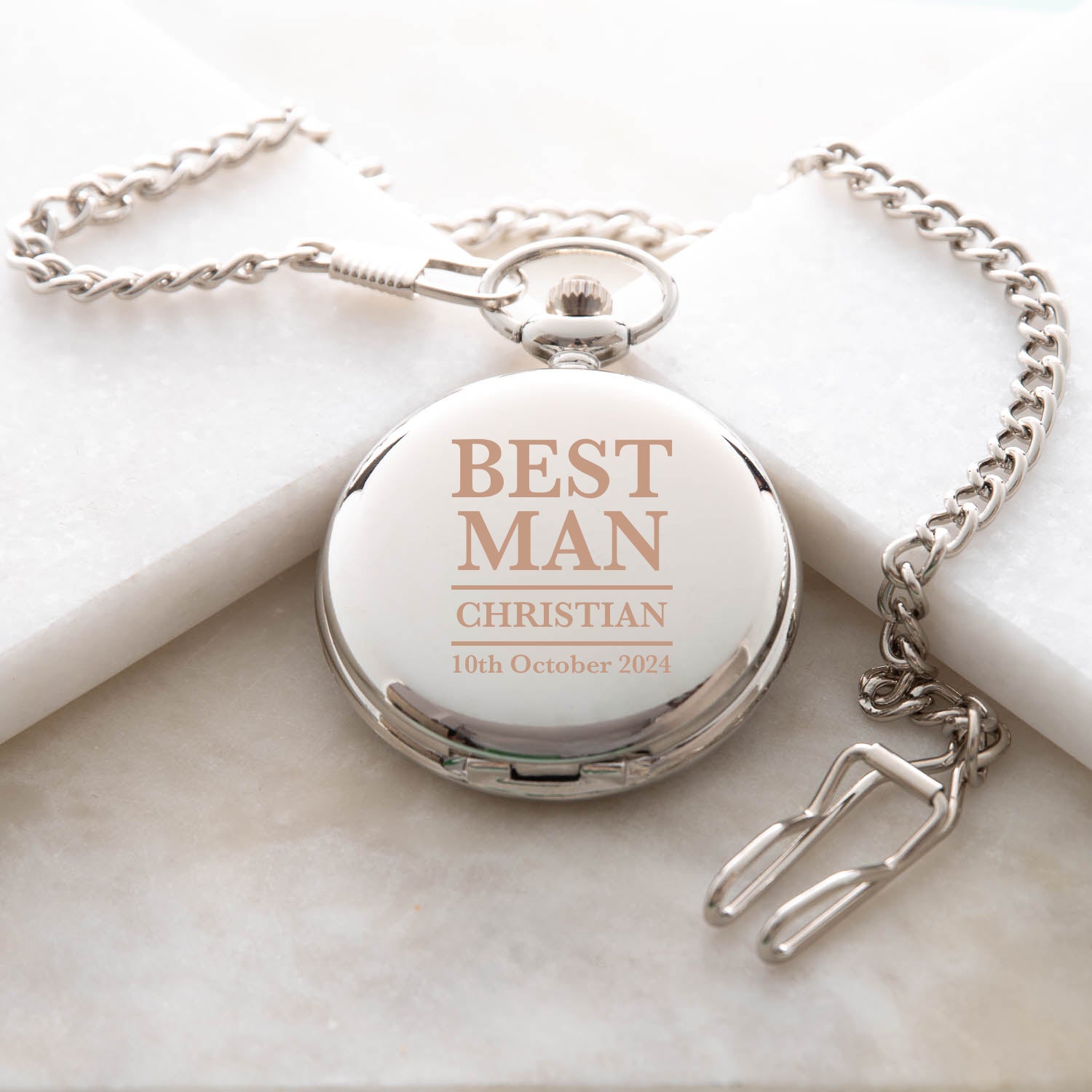 Personalised Best Man Silver Pocket Fob Watch - Pocket Watches