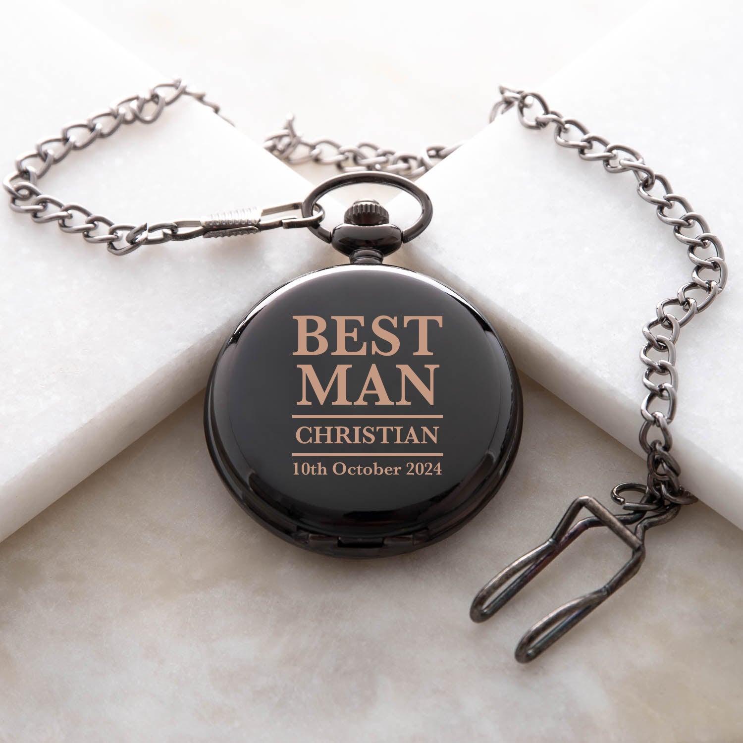 Personalised Best Man Black Pocket Fob Watch - Pocket Watches