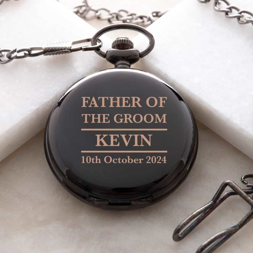Personalised Father of the Groom Black Pocket Fob Watch - Pocket Watches