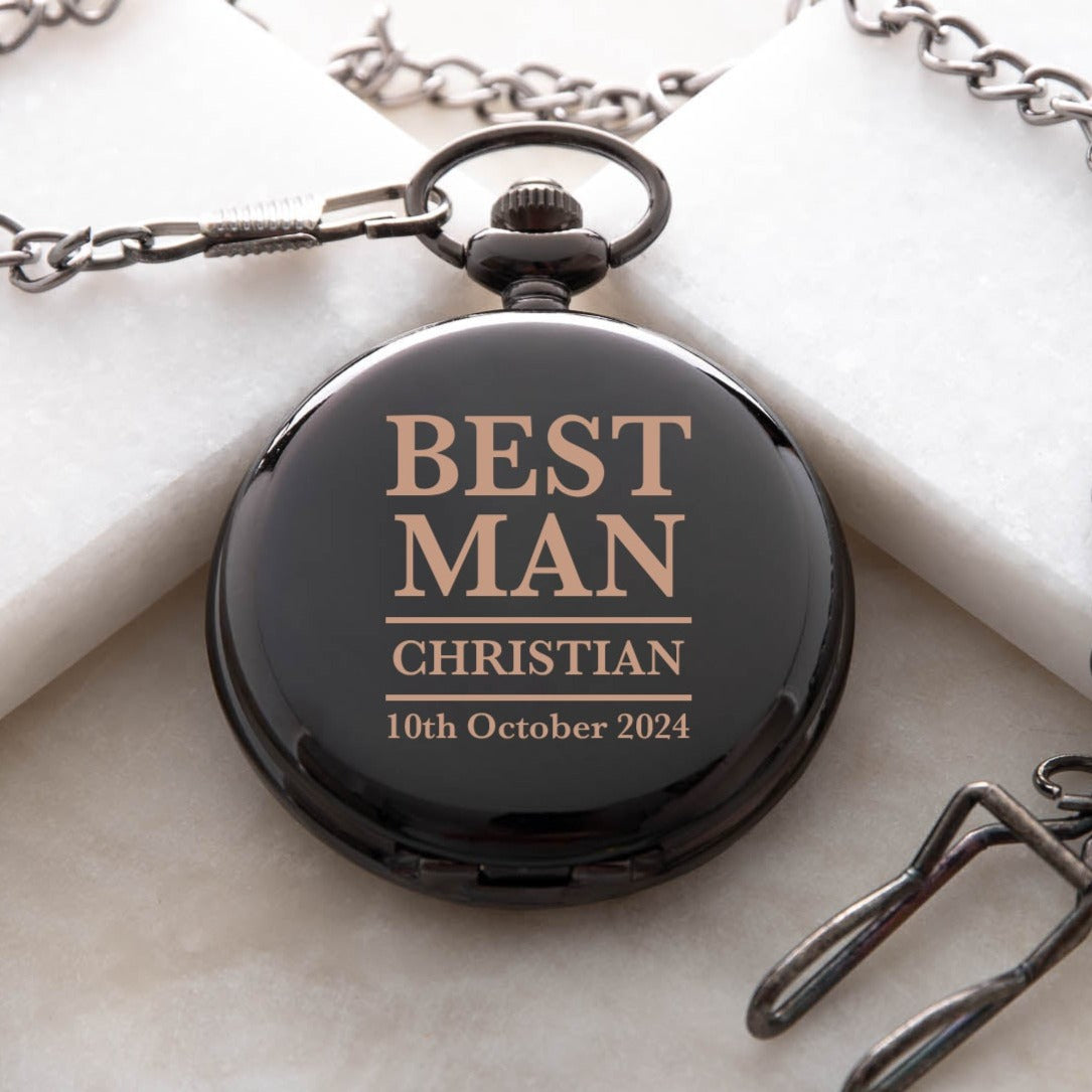 Personalised Best Man Black Pocket Fob Watch - Pocket Watches