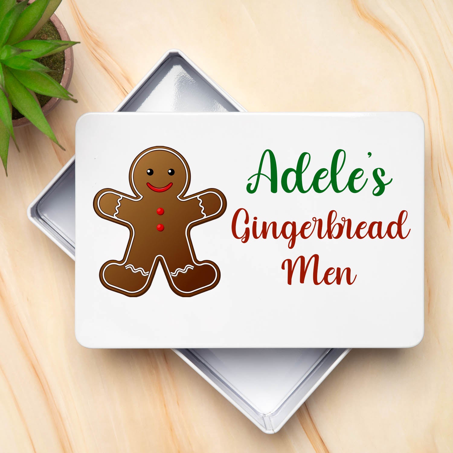 Personalised Gingerbread Man White Metal Storage Tin