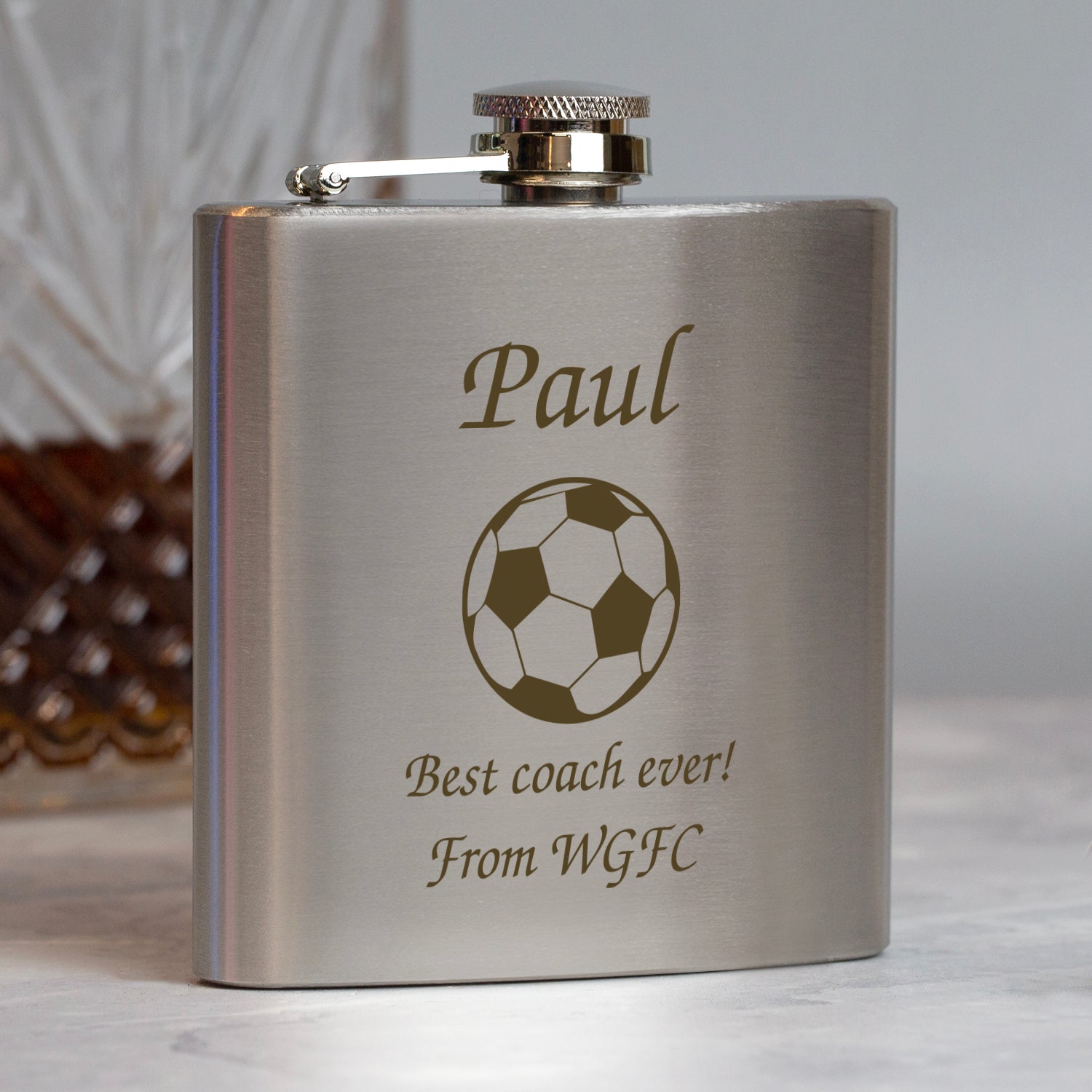 Personalised Football 6oz Silver Hip Flask - Hip Flasks