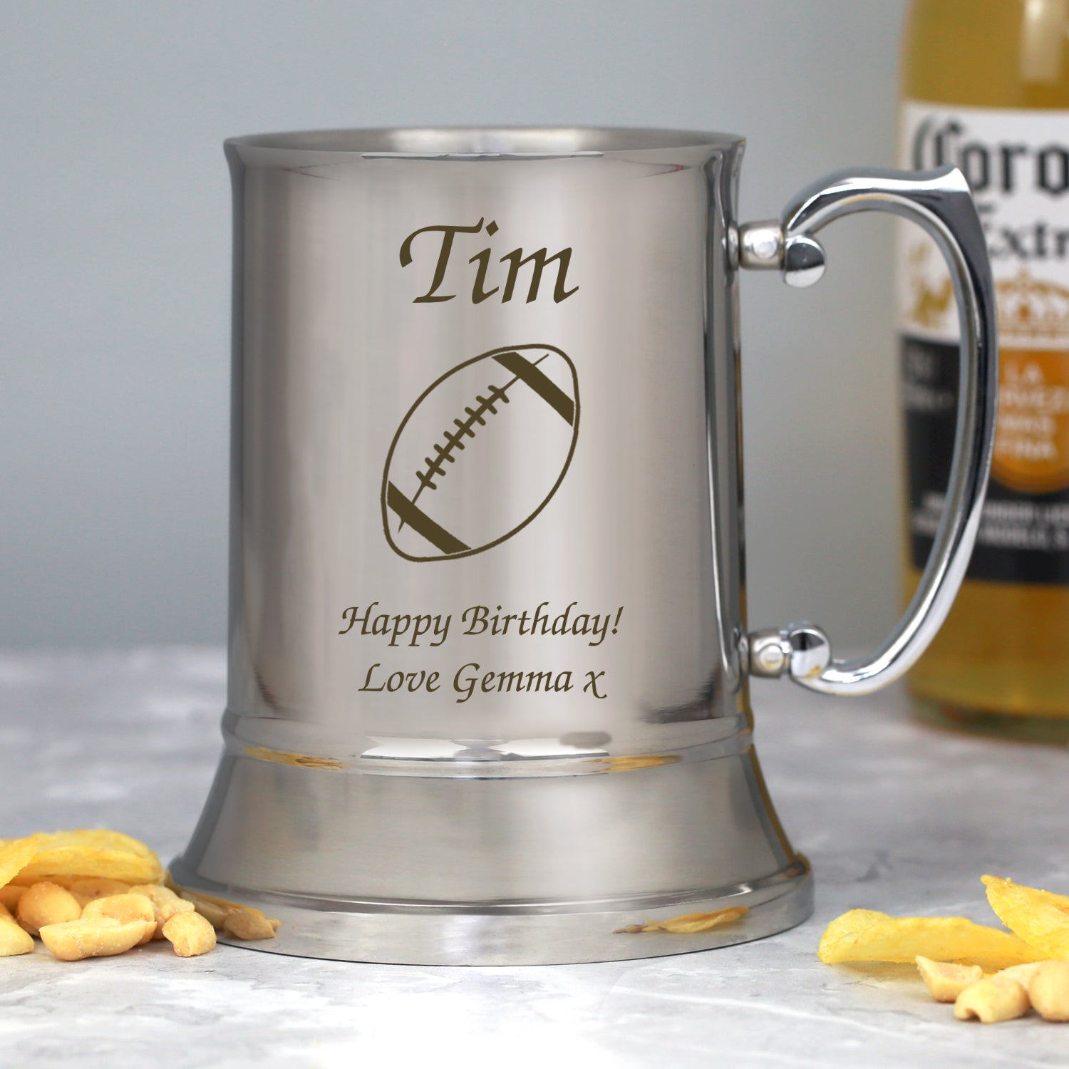 Personalised Rugby Silver Stainless Steel Tankard - Stainless Steel Tankards
