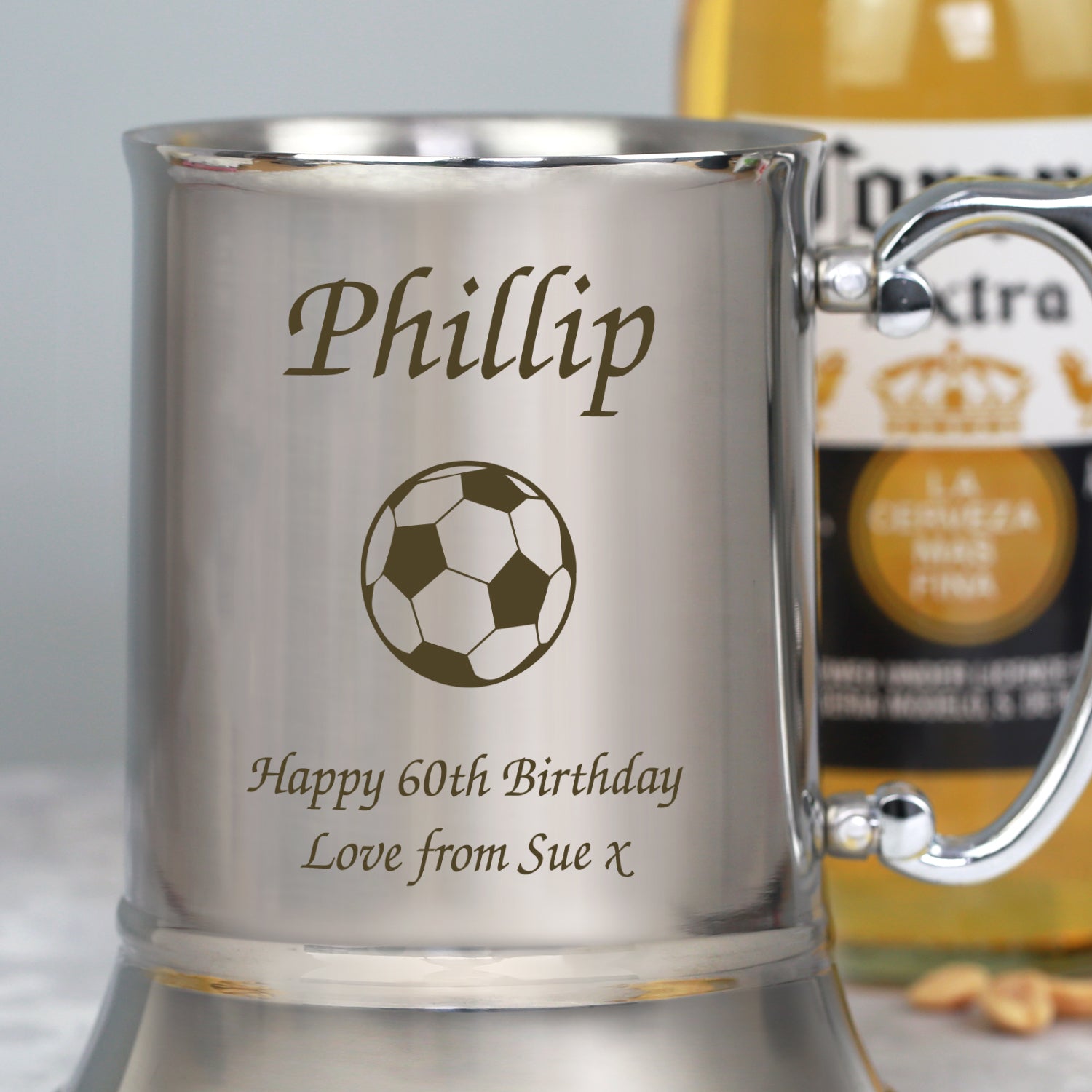 Personalised Football Silver Stainless Steel Tankard - Stainless Steel Tankards