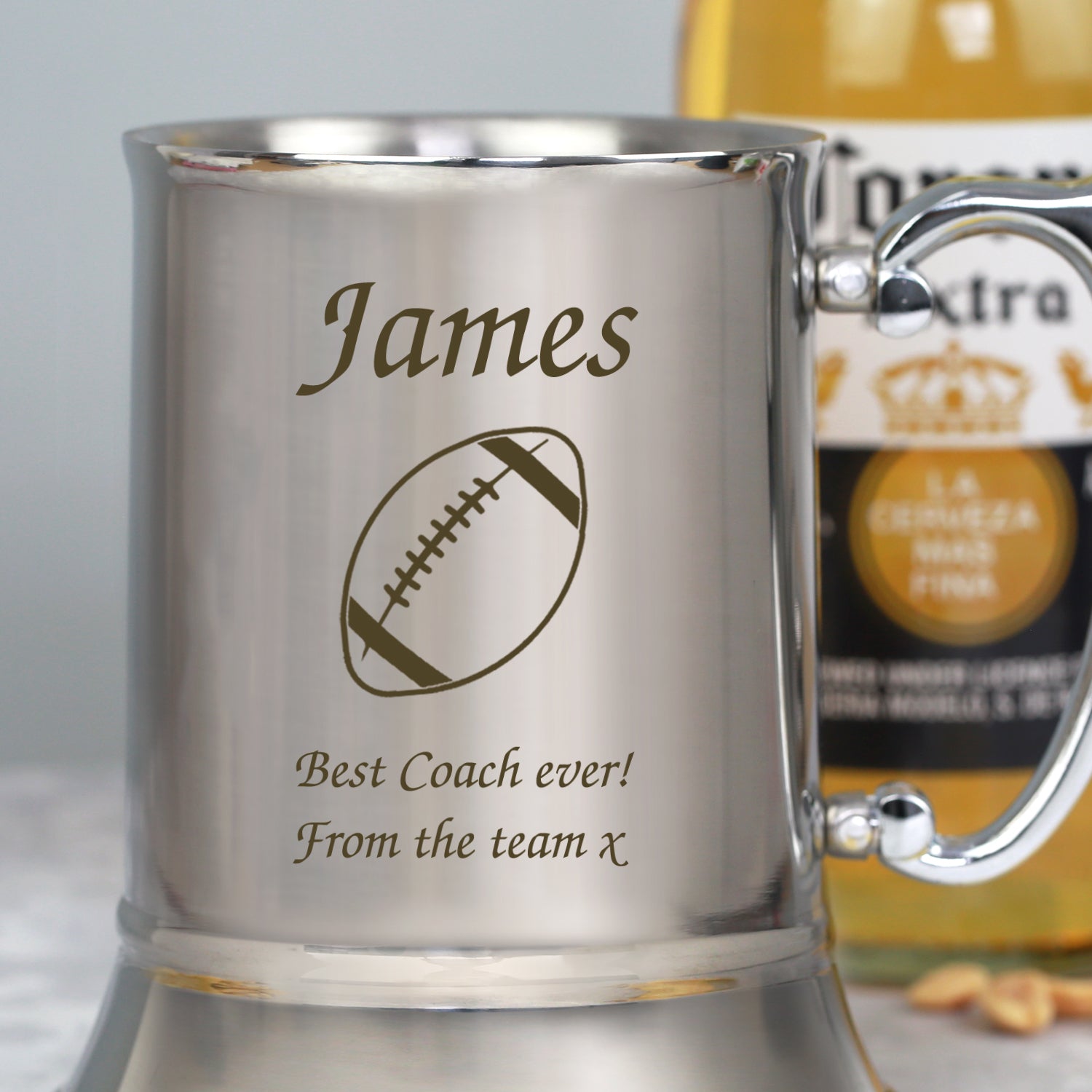 Personalised Rugby Silver Stainless Steel Tankard - Stainless Steel Tankards