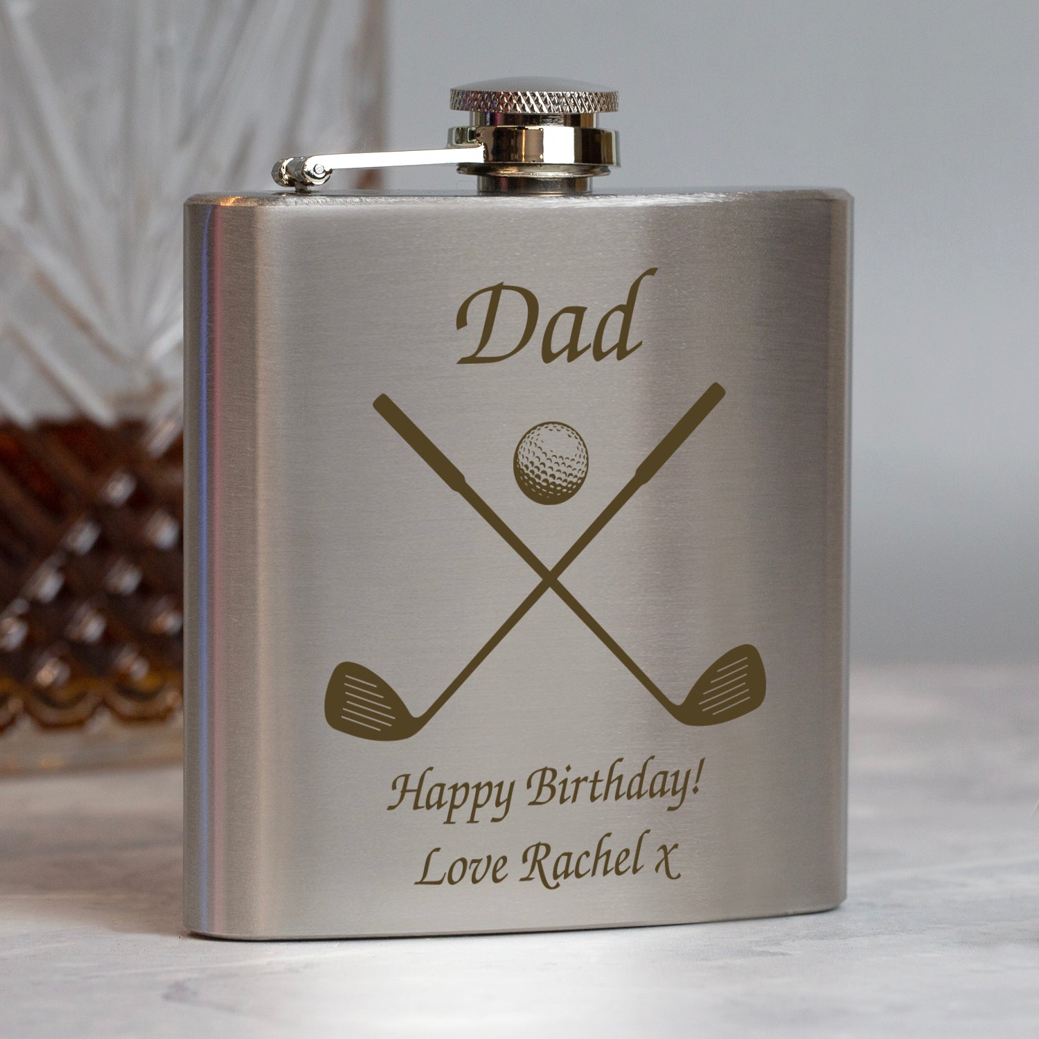 Personalised Golf & Clubs 6oz Silver Hip Flask - Hip Flasks