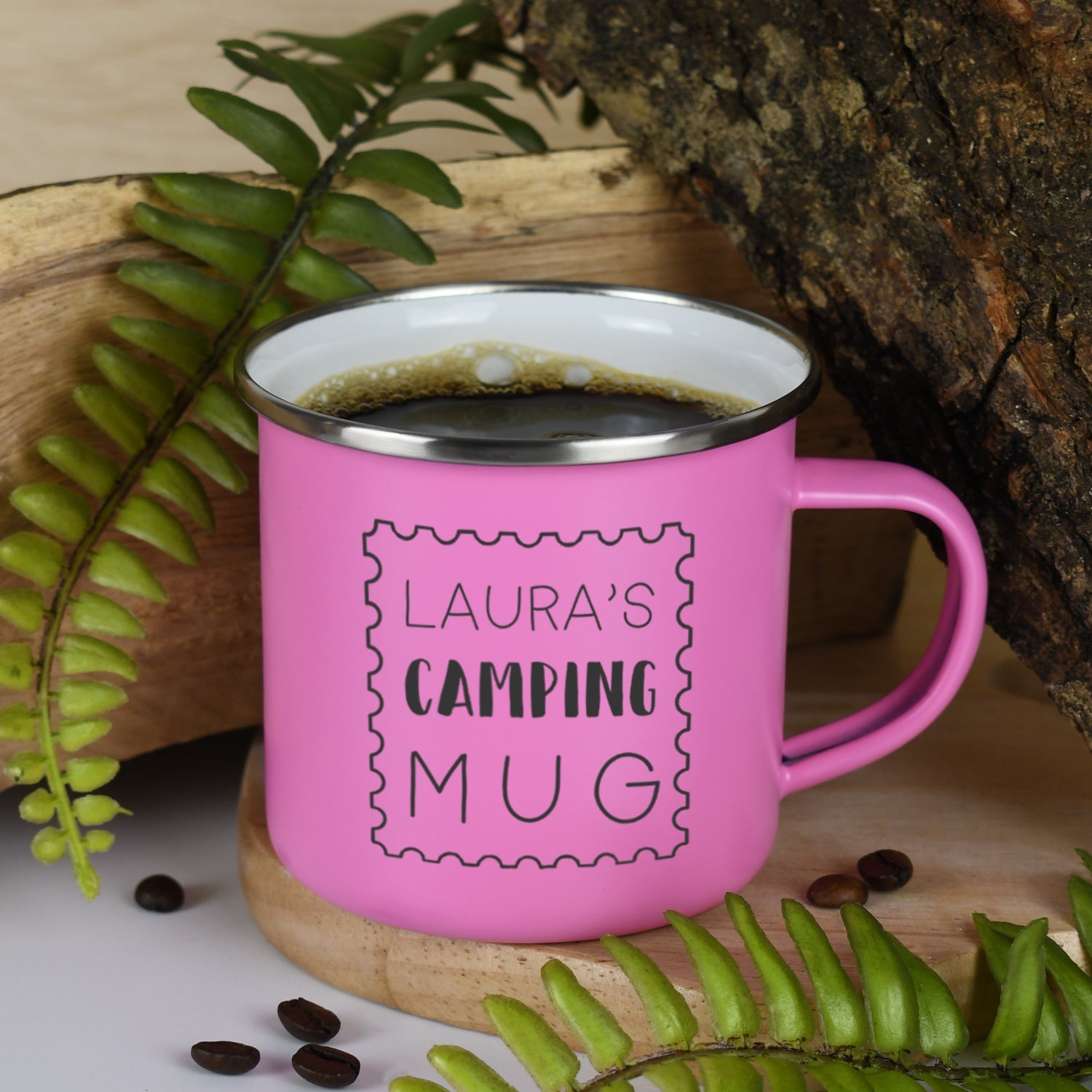 Personalised Stamp Enamel Camping Mug - Pink - Mugs