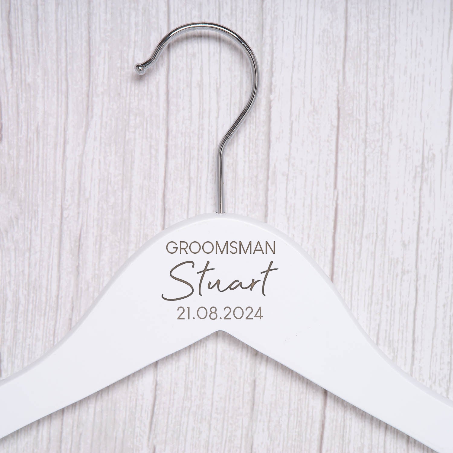 Personalised Mens Large Name White Wedding Hangers