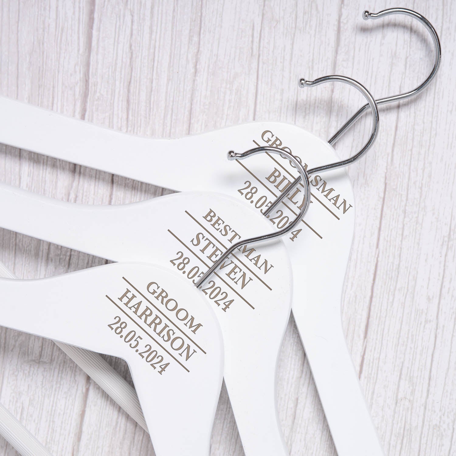 Personalised Mens White Wedding Hangers
