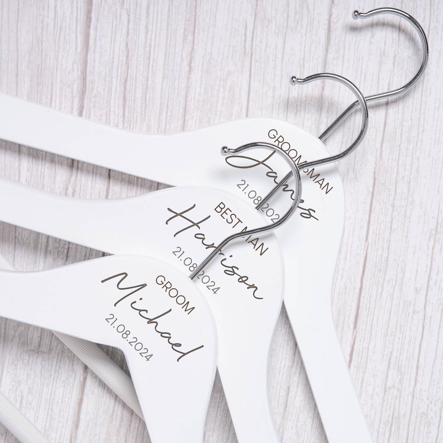 Personalised Mens Large Name White Wedding Hangers