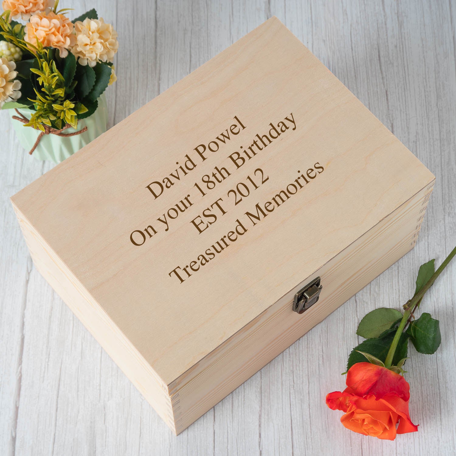 Personalised Any Message Large Wooden Memory Box - Wooden Keepsake Box