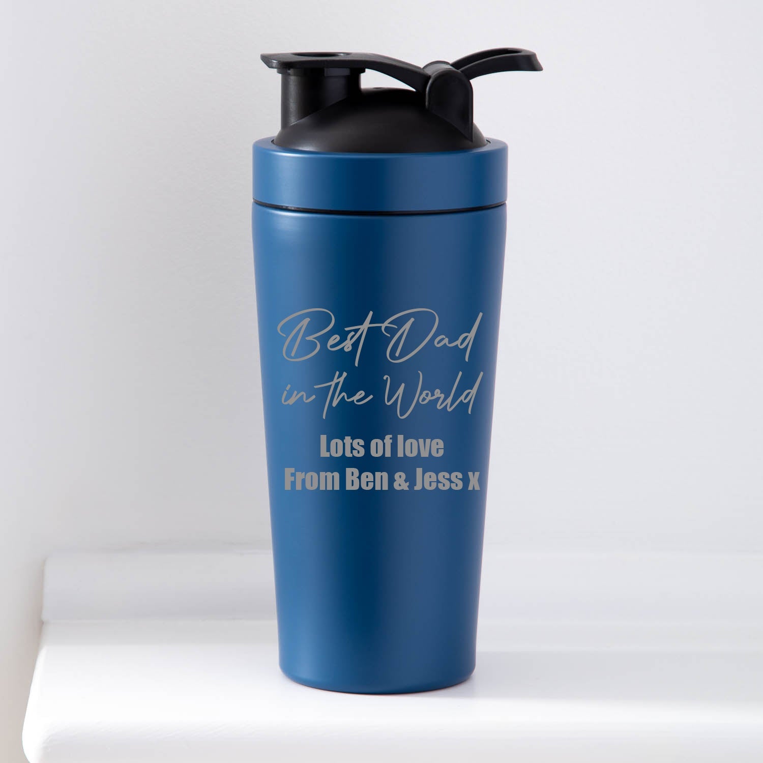 Personalised Best Dad in the World Protein Shaker Bottle - Blue - Protein Shaker Bottles