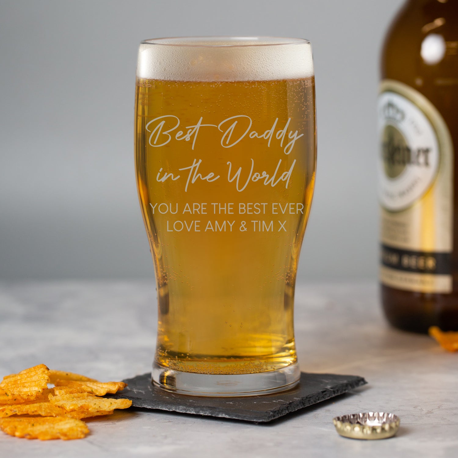 Personalised Best Daddy In The World Tulip Pint Glass - Beer Glasses