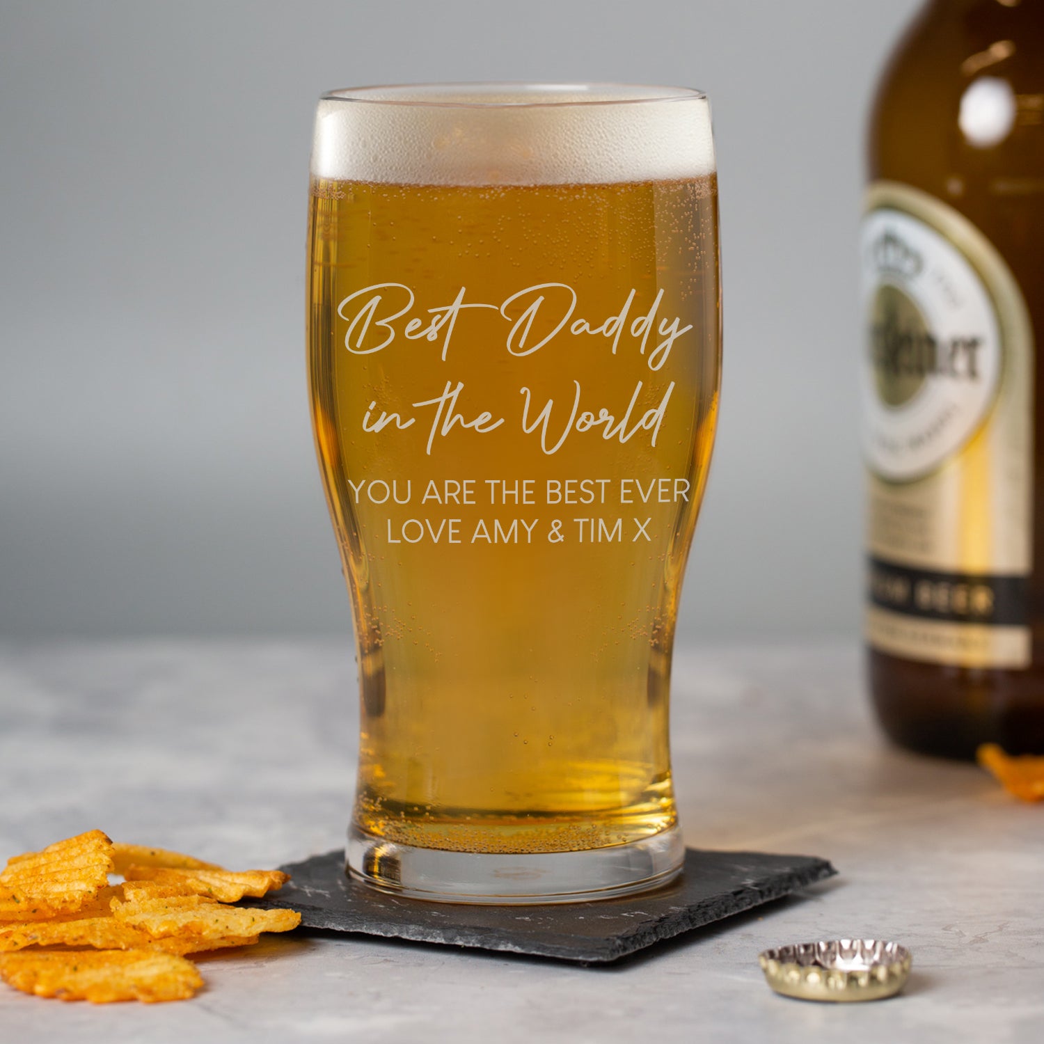 Personalised Best Daddy In The World Tulip Pint Glass - Beer Glasses