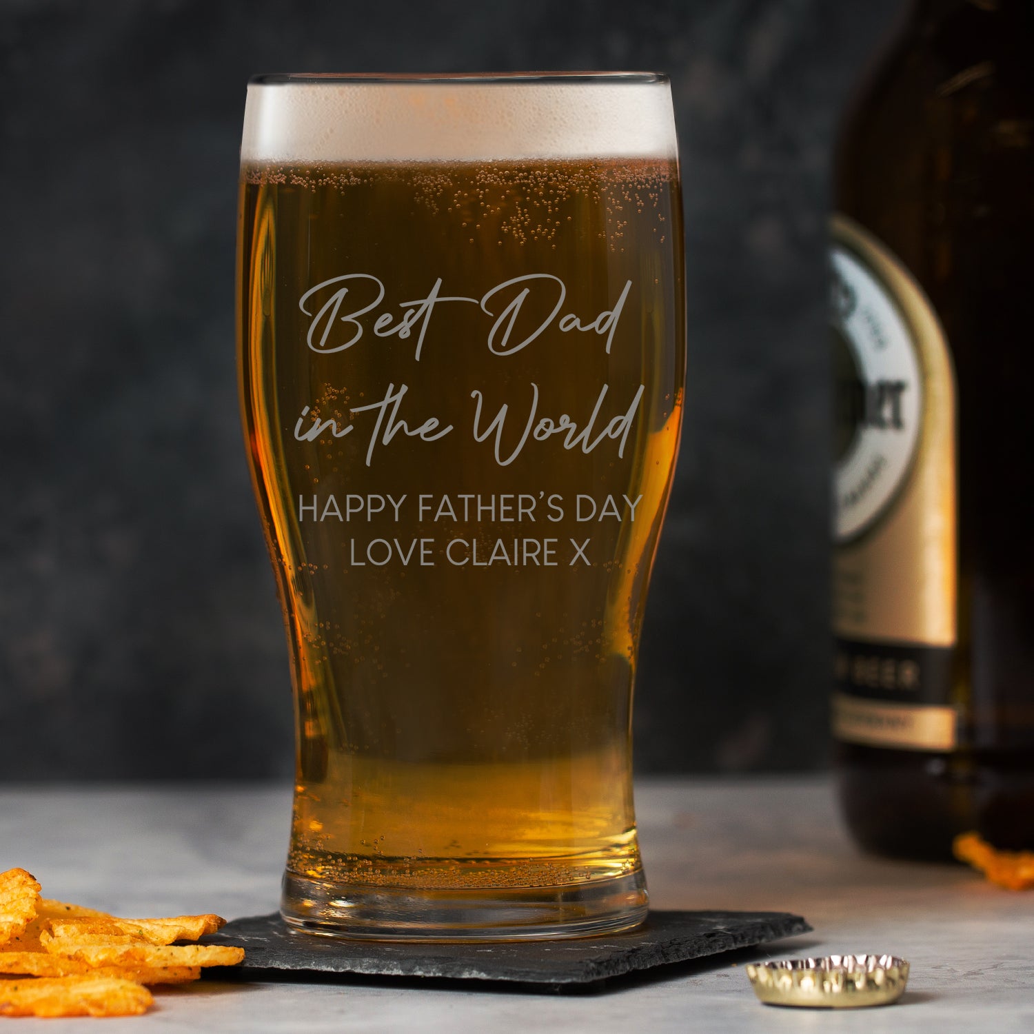 Personalised Best Dad In The World Tulip Pint Glass - Beer Glasses
